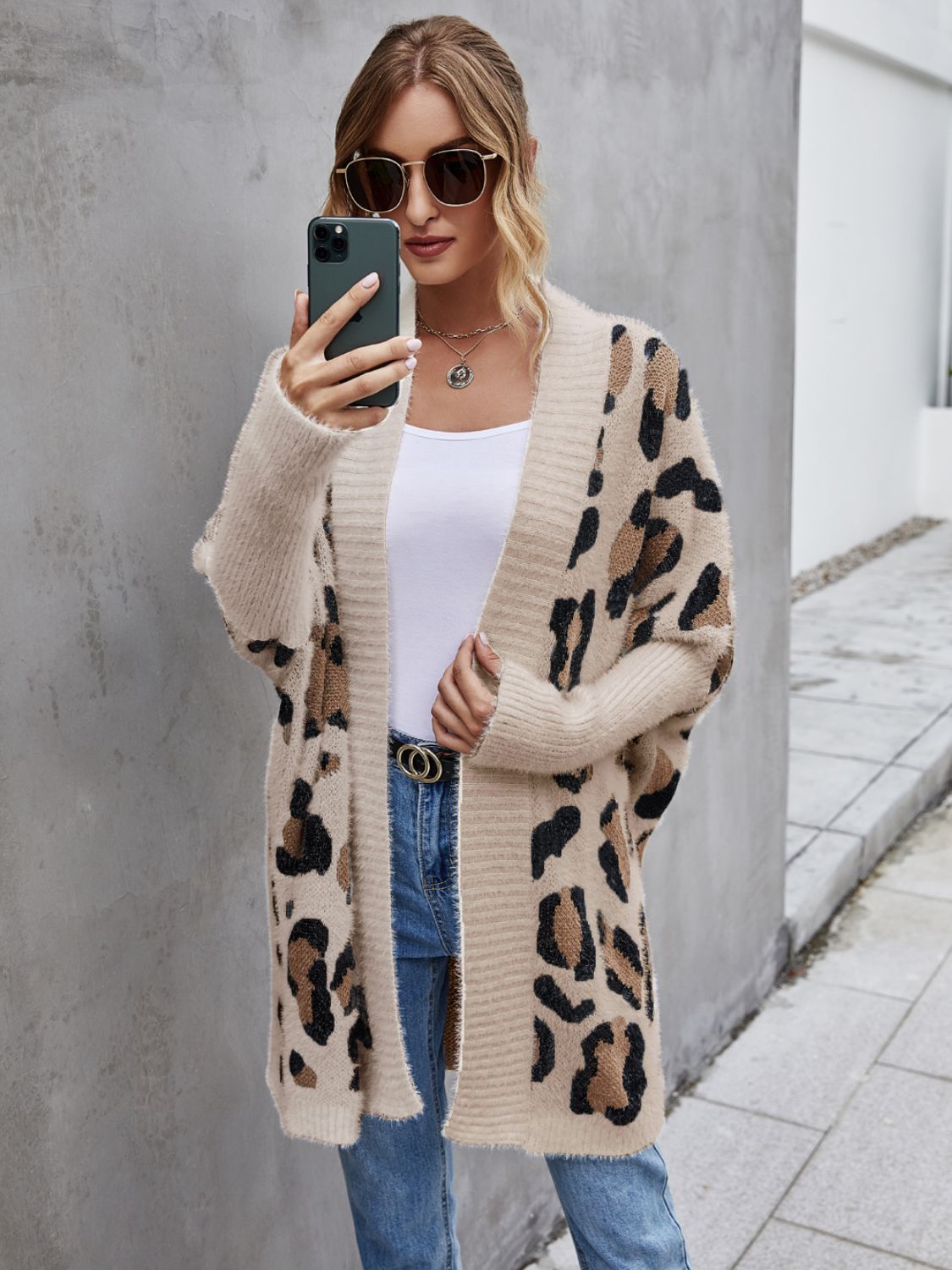 Angel Wings Leopard Pattern Fuzzy Cardigan - The Boutie Shop