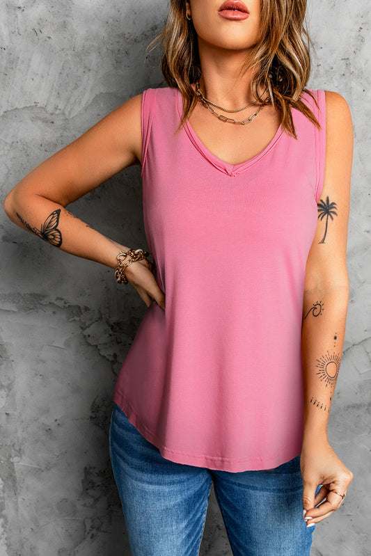 Round Neck Wide Strap Tank - The Boutie Shop