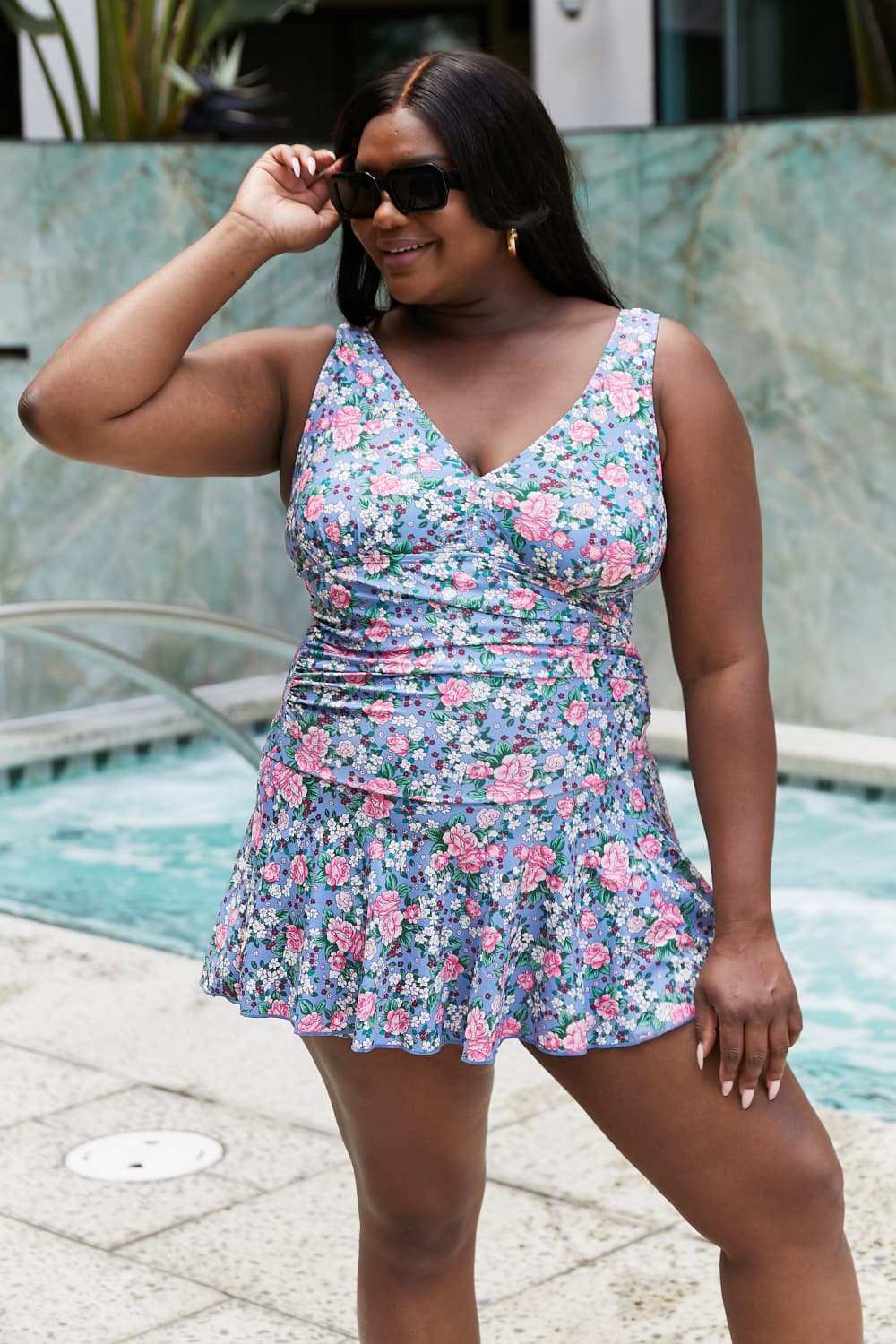 Marina West Swim Full Size Clear Waters Swim Dress in Rose Sky - The Boutie Shop