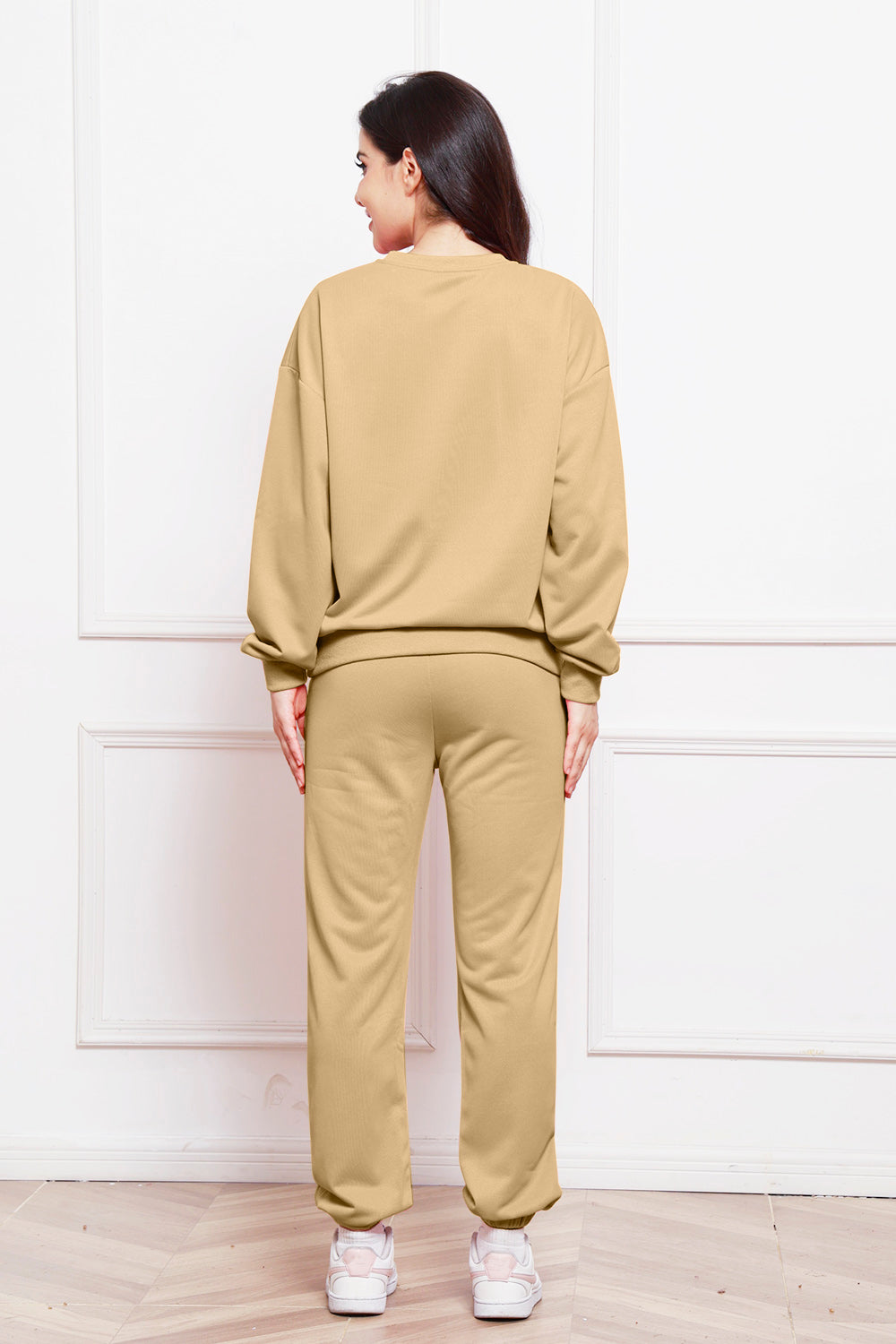 Round Neck Long Sleeve Sweatshirt and Pants Set - The Boutie Shop