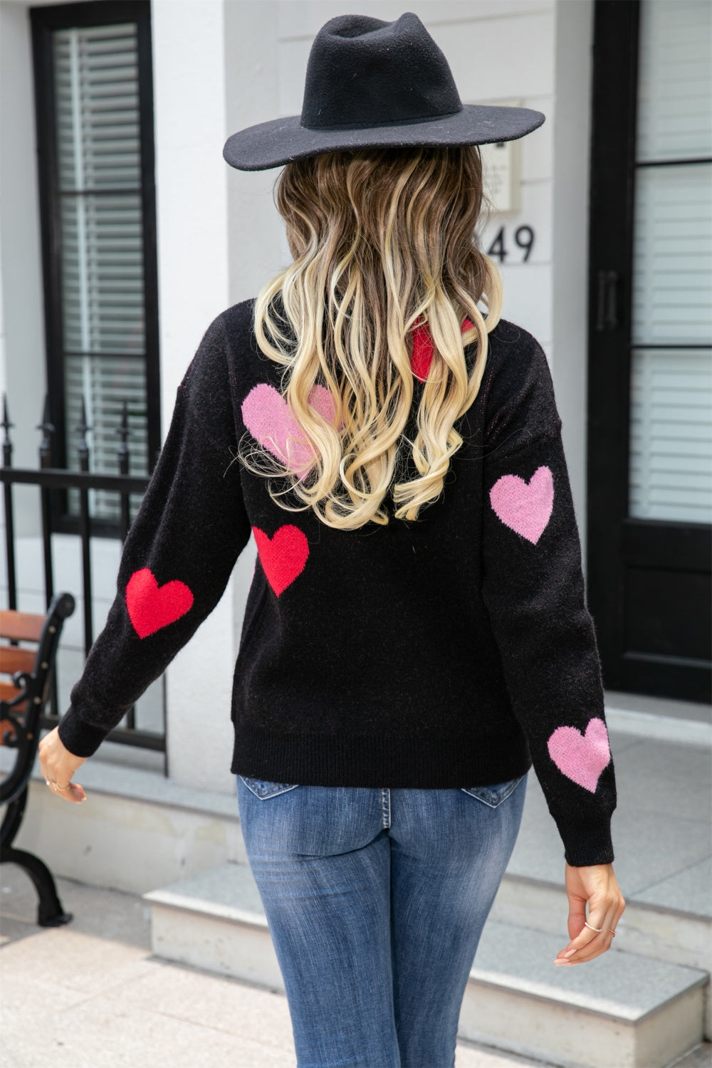 Angel Wings Heart Round Neck Droppped Shoulder Sweater - The Boutie Shop