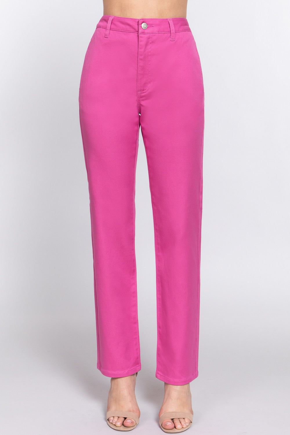 ACTIVE BASIC High Waist Straight Twill Pants - The Boutie Shop