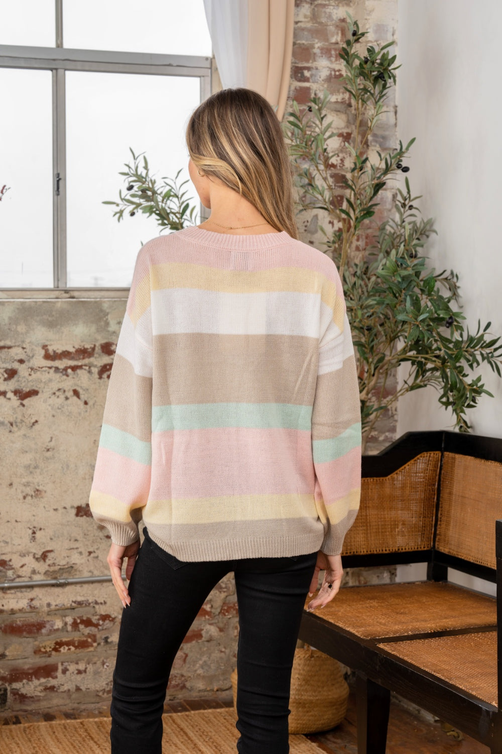 Sew In Love Full Size Color Block Round Neck Sweater - The Boutie Shop