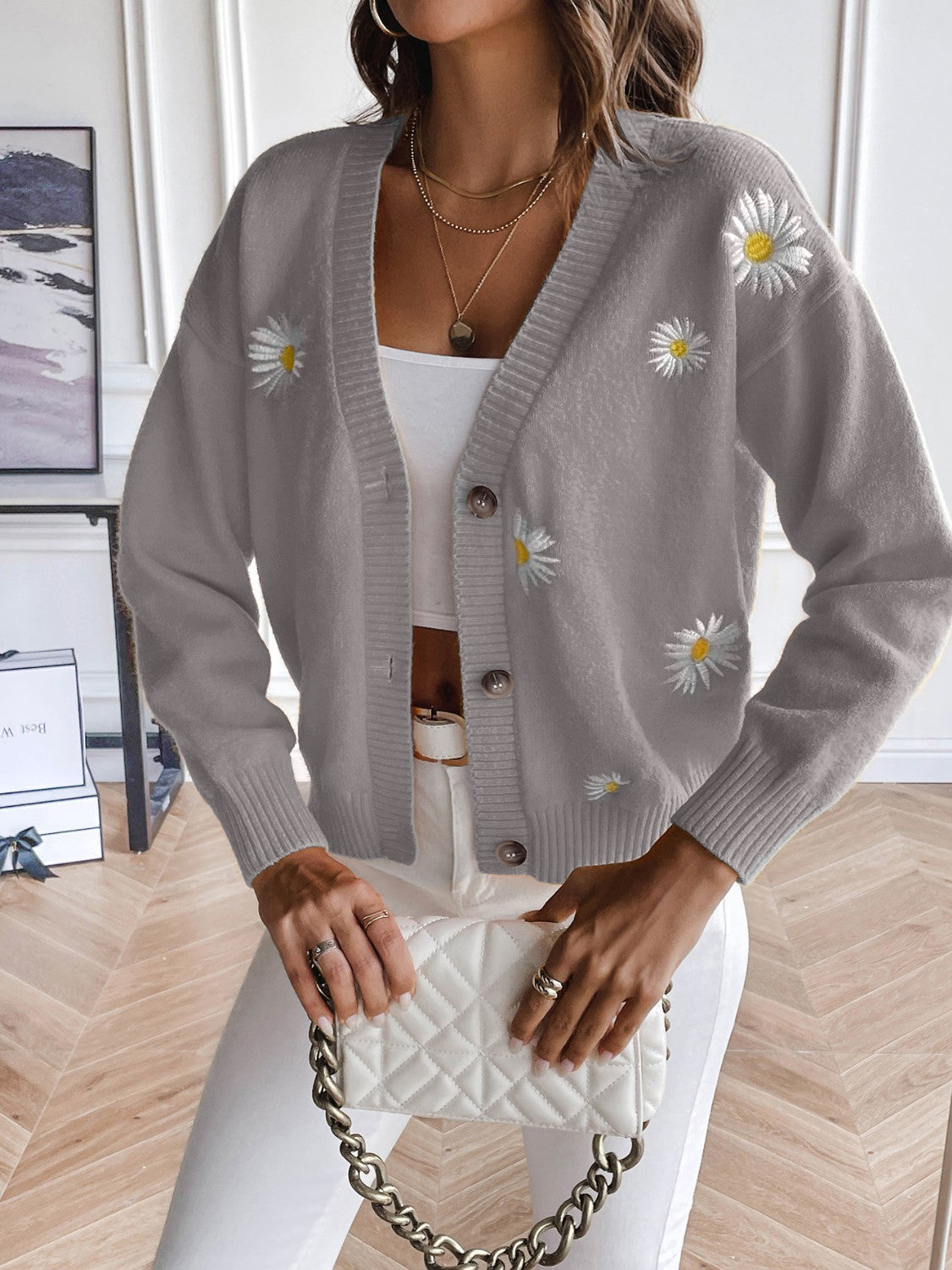 Floral Button Up Cardigan - The Boutie Shop