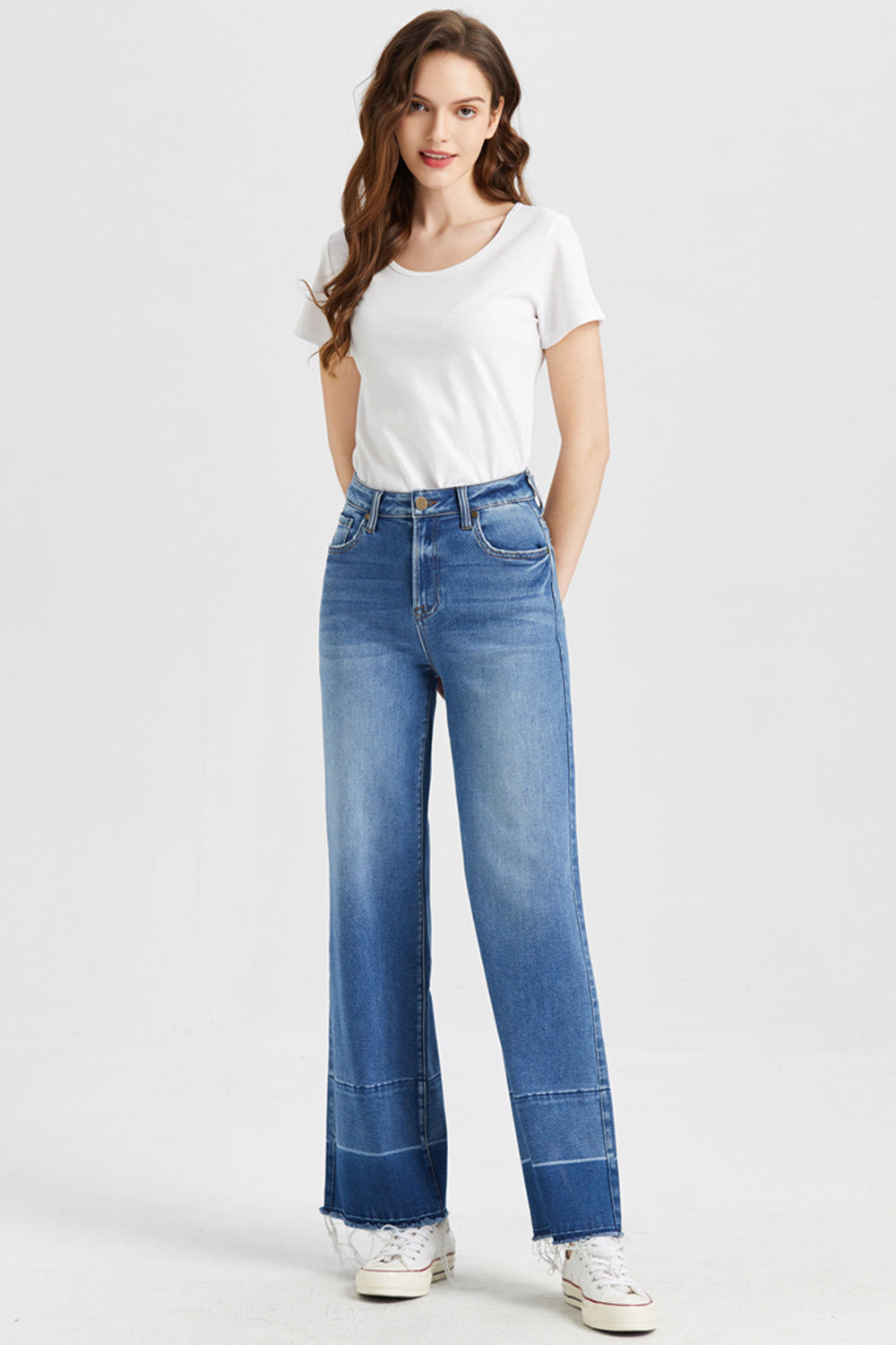 BAYEAS Full Size High Waist Cat's Whisker Wide Leg Jeans - The Boutie Shop