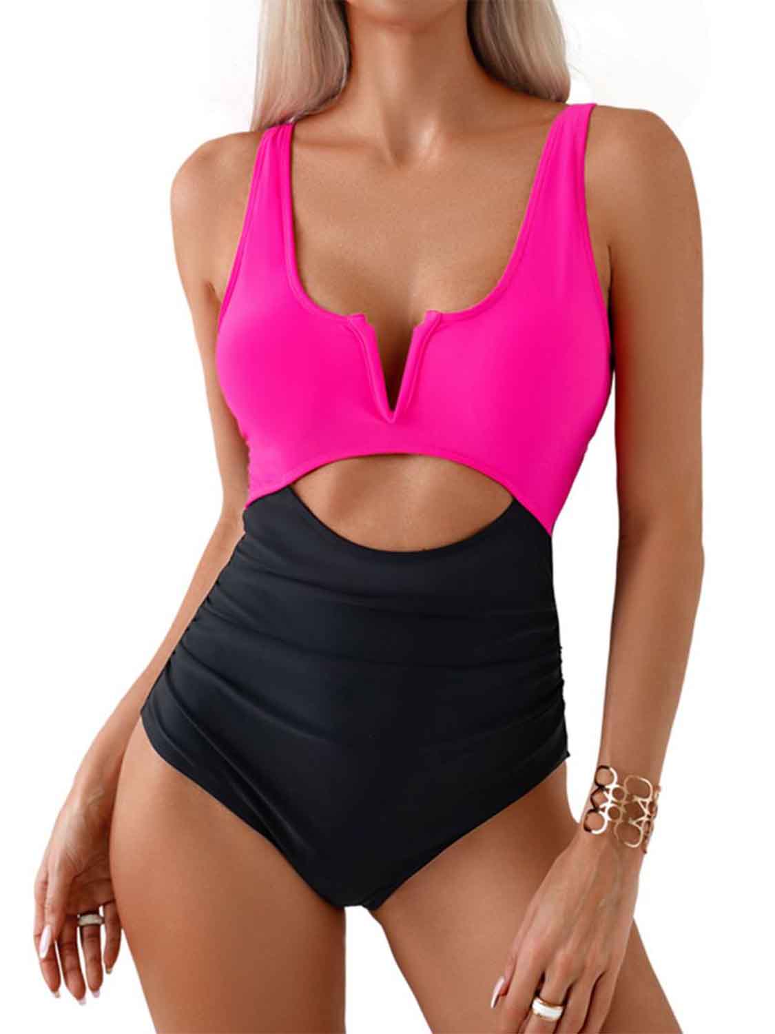 Tied Cutout Contrast One-Piece Swimwear - The Boutie Shop