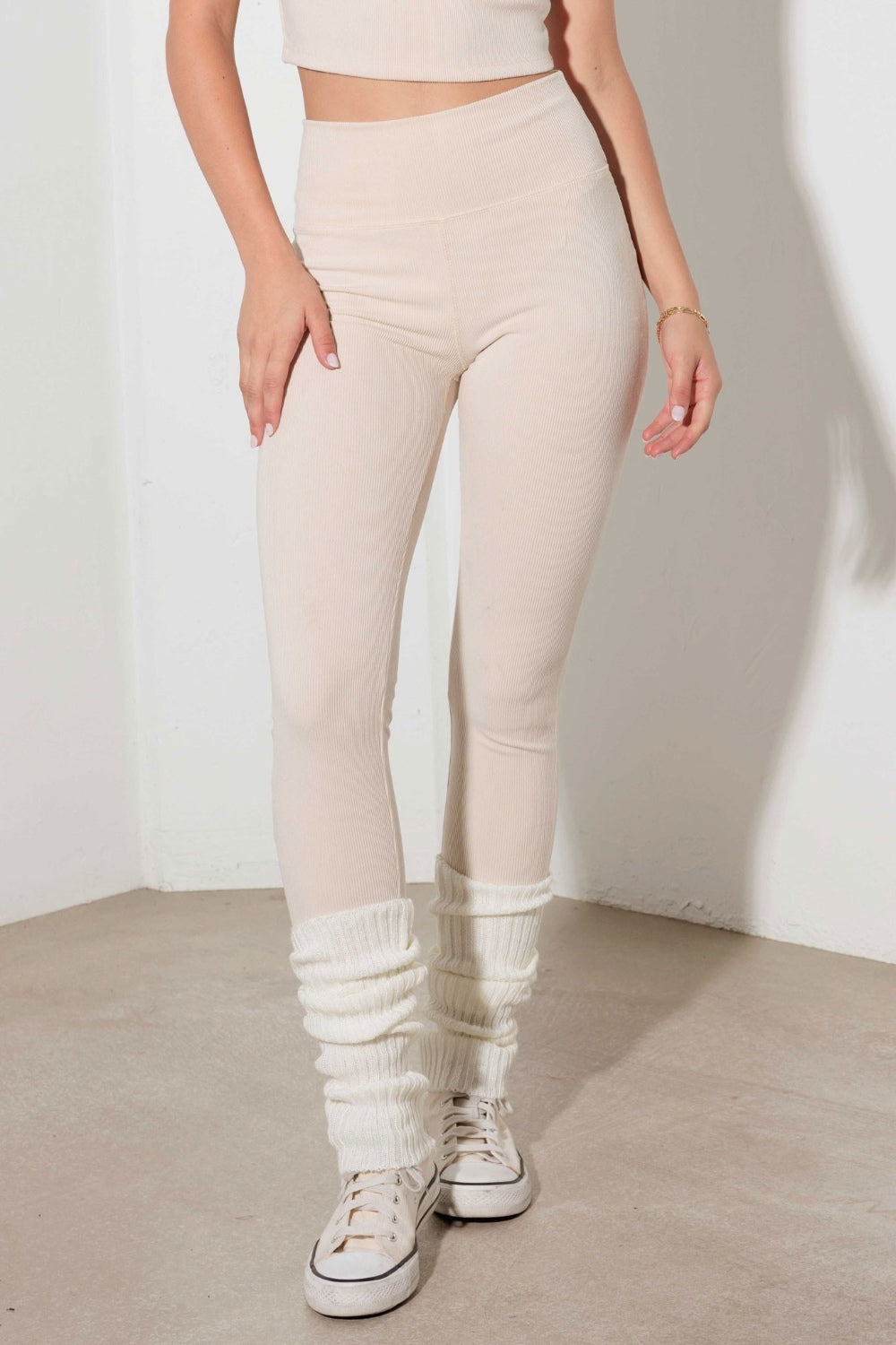 Le Lis Ribbed Crop Cami and High Waist Brushed Leggings Set - The Boutie Shop