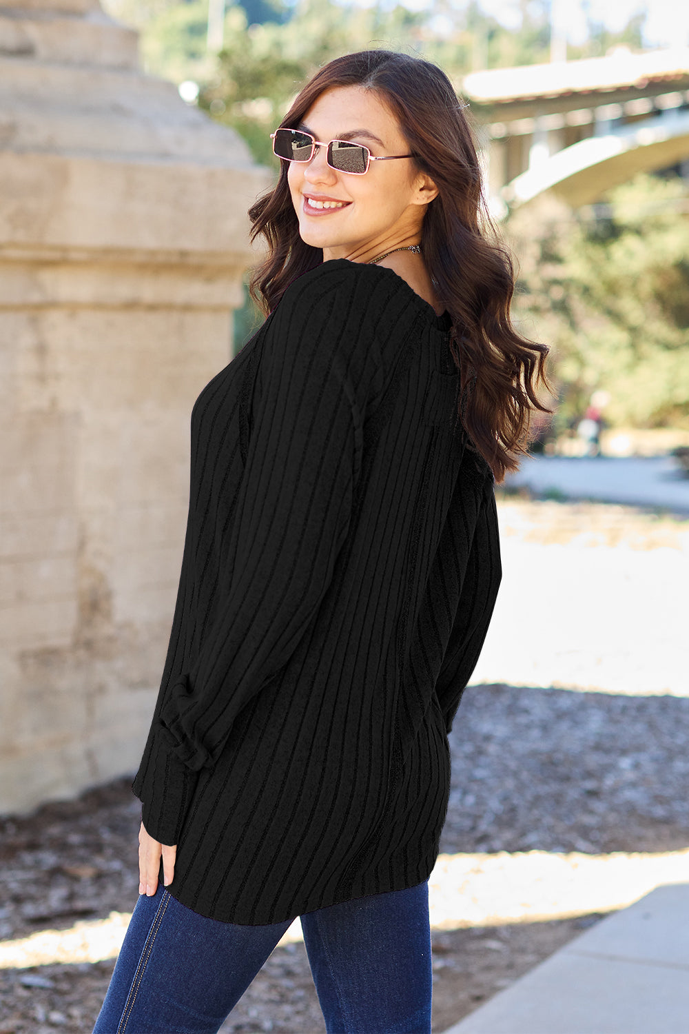 Basic Bae Full Size Ribbed Round Neck Long Sleeve Knit Top - The Boutie Shop