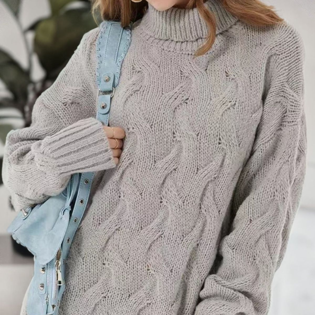 Cable-Knit Turtleneck Sweater Dress - The Boutie Shop