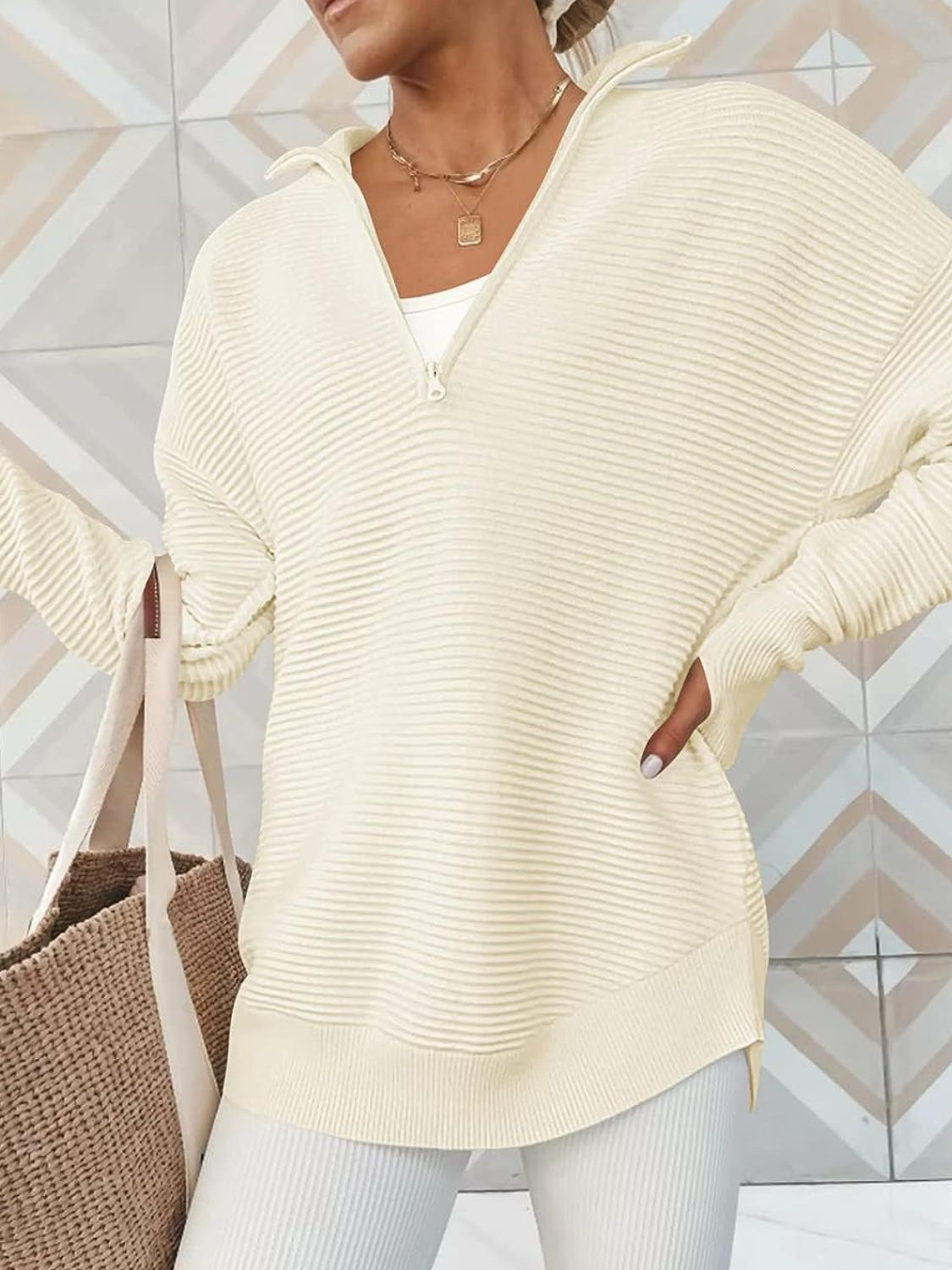 Half Zip Long Sleeve Knit Top - The Boutie Shop