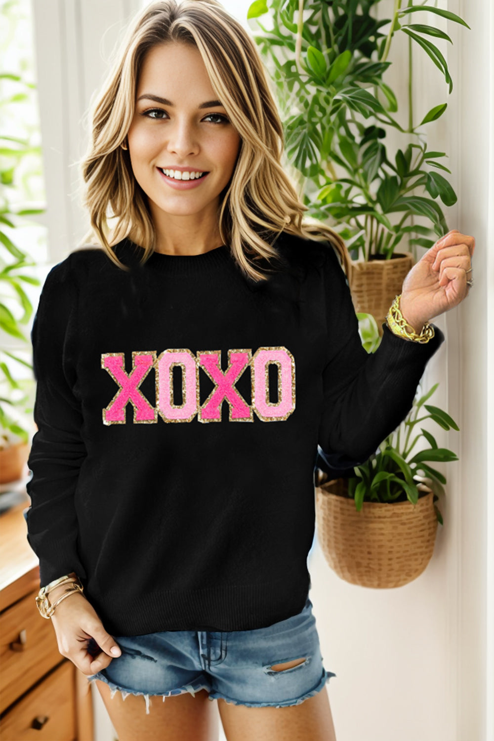 Round Neck Long Sleeve Sweater - The Boutie Shop