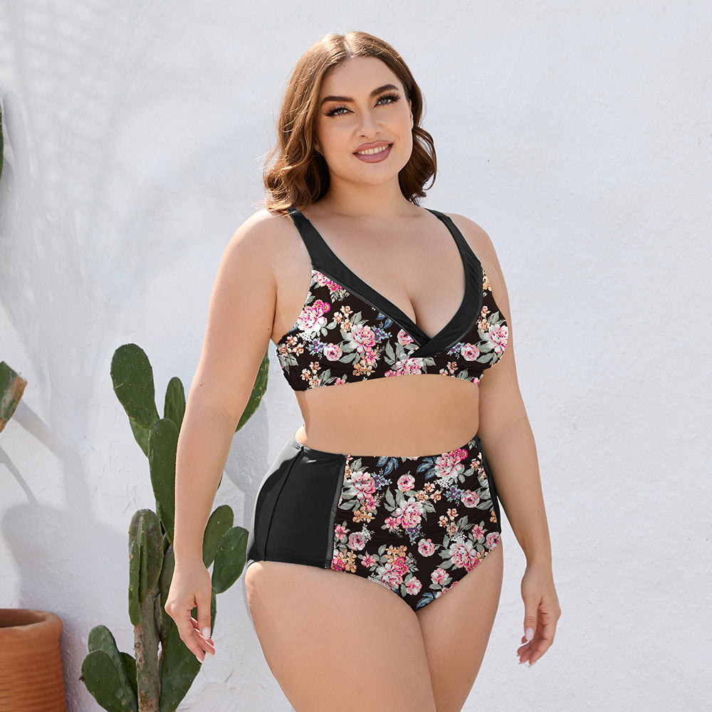 Plus Size Floral High Waist Two-Piece Swim Set - The Boutie Shop