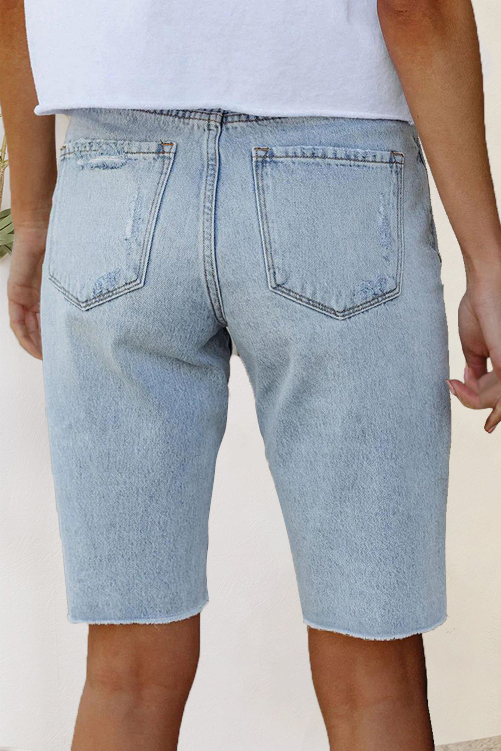 Distressed Raw Hem Denim Shorts - The Boutie Shop