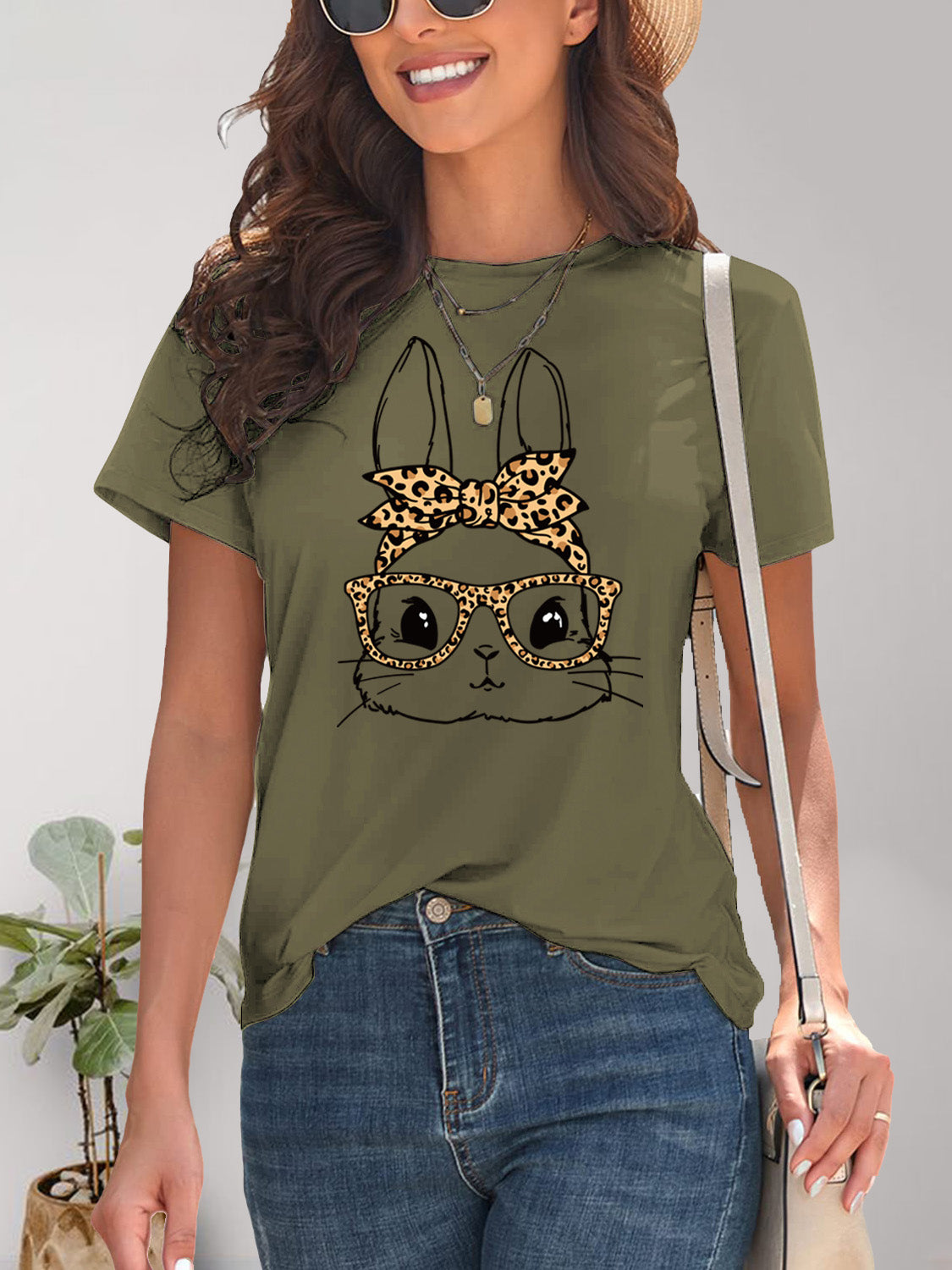 Rabbit Graphic Round Neck Short Sleeve T-Shirt - The Boutie Shop