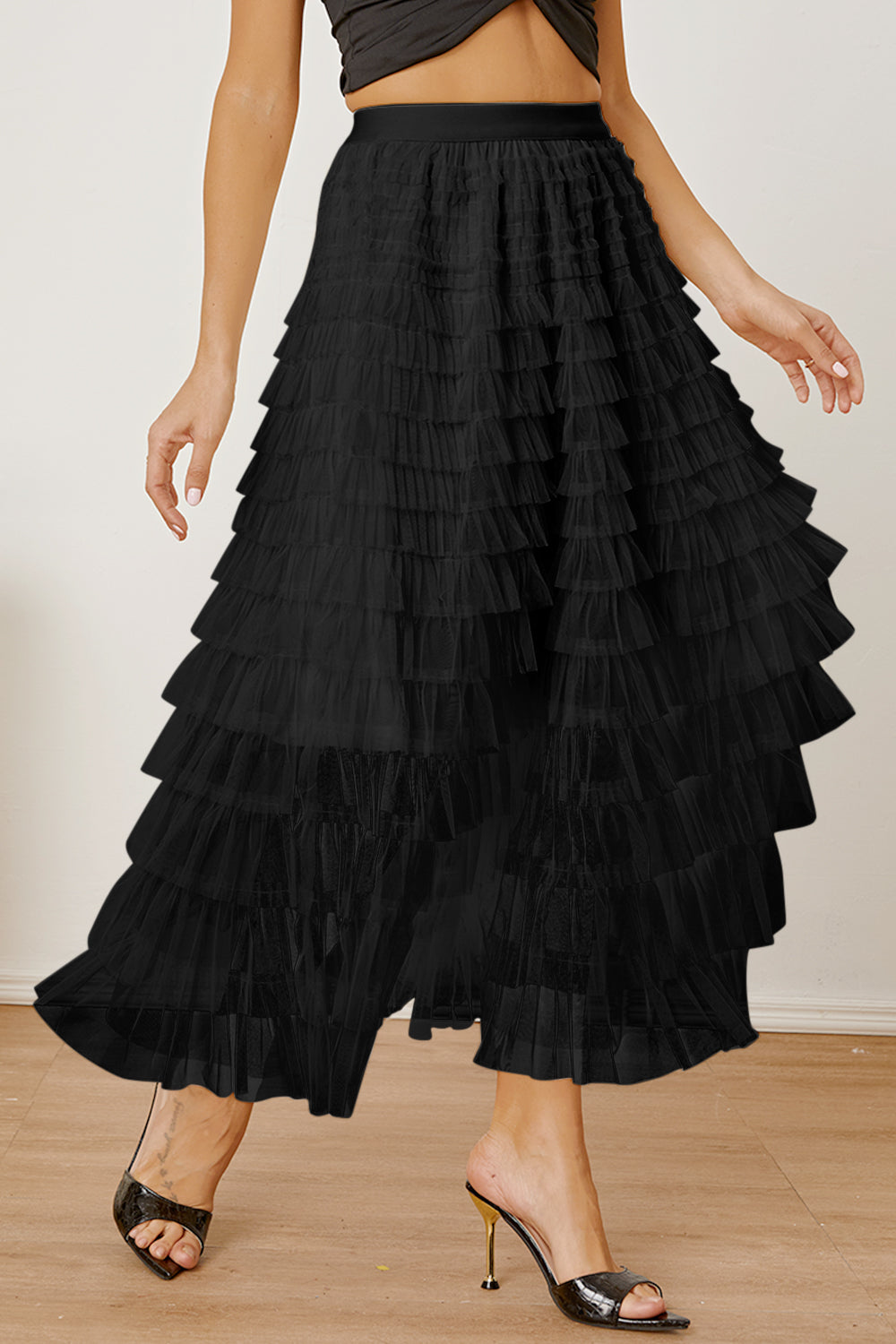 Ruched High Waist Tiered Skirt - The Boutie Shop