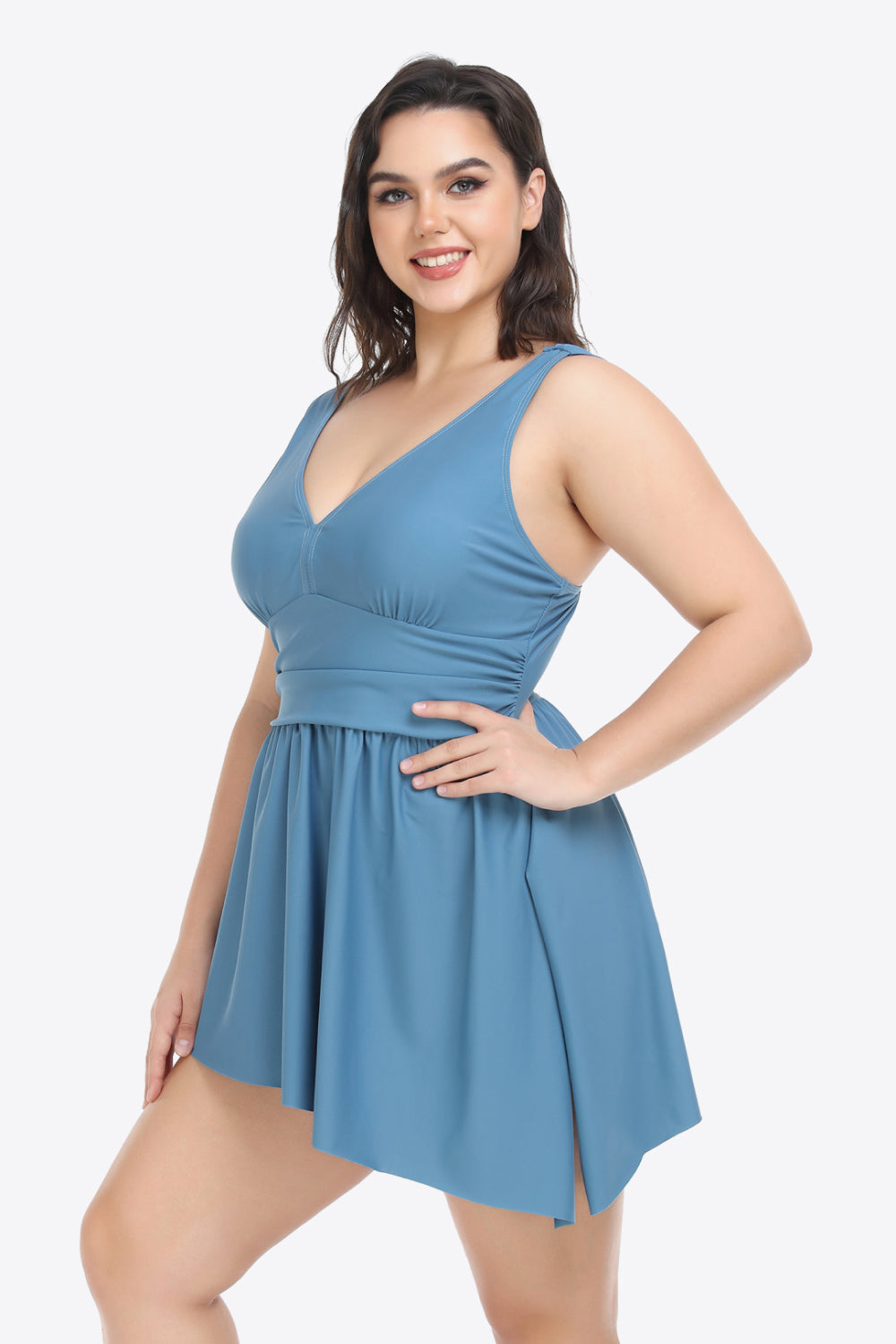 Plus Size Plunge Sleeveless Two-Piece Swimsuit - The Boutie Shop