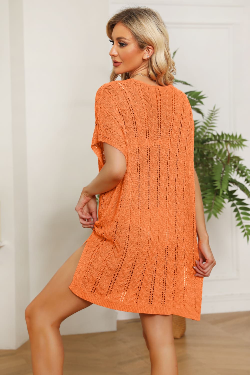 Openwork Side Slit Knit Dress - The Boutie Shop