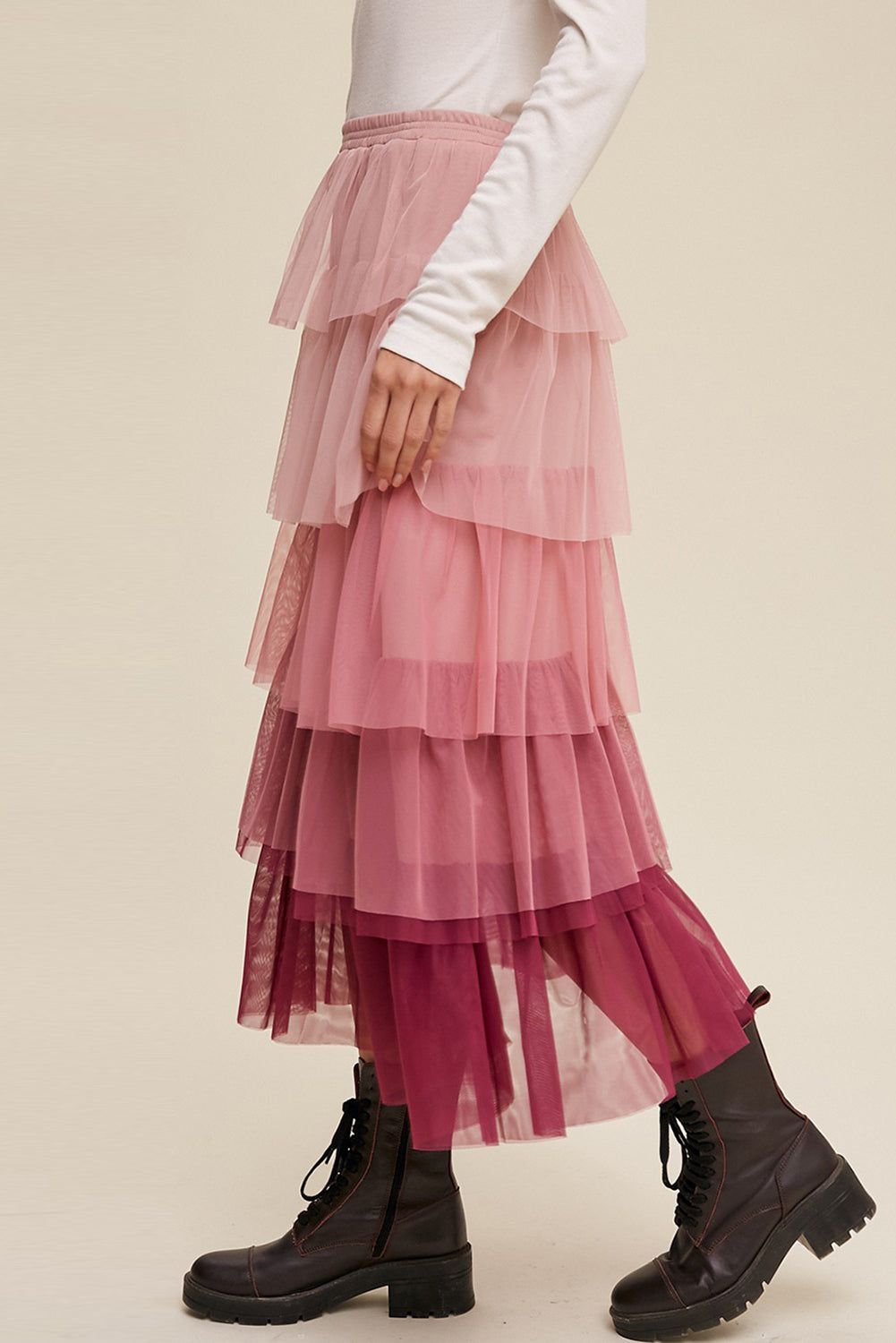 Elastic Waist Layered Tulle Midi Skirt - The Boutie Shop