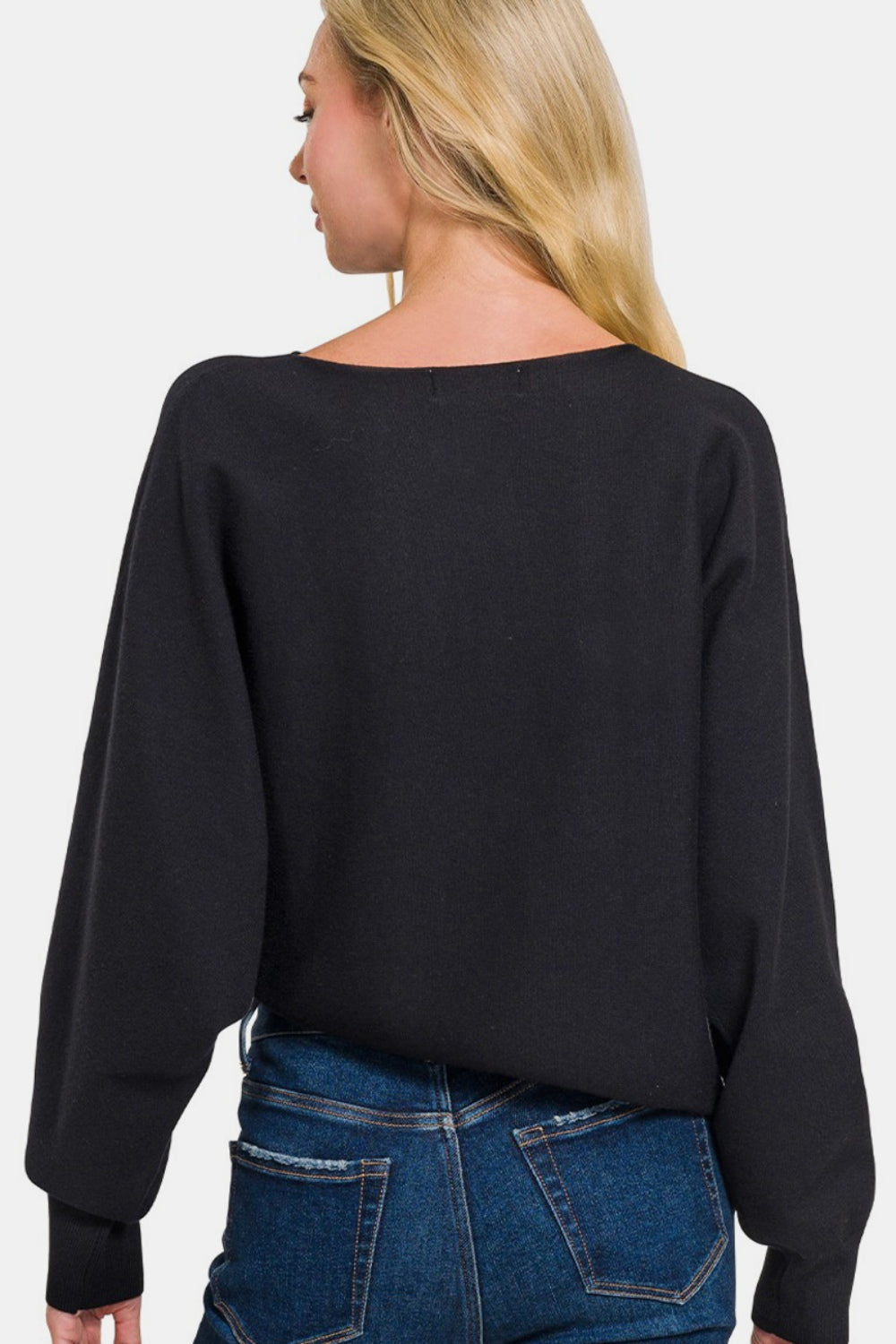 Zenana Asymmetric Hem Long Sleeve Sweater - The Boutie Shop