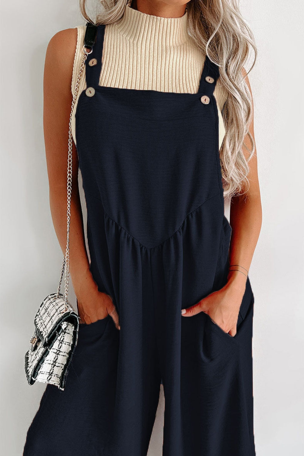 Square Neck Wide Strap Jumpsuit - The Boutie Shop