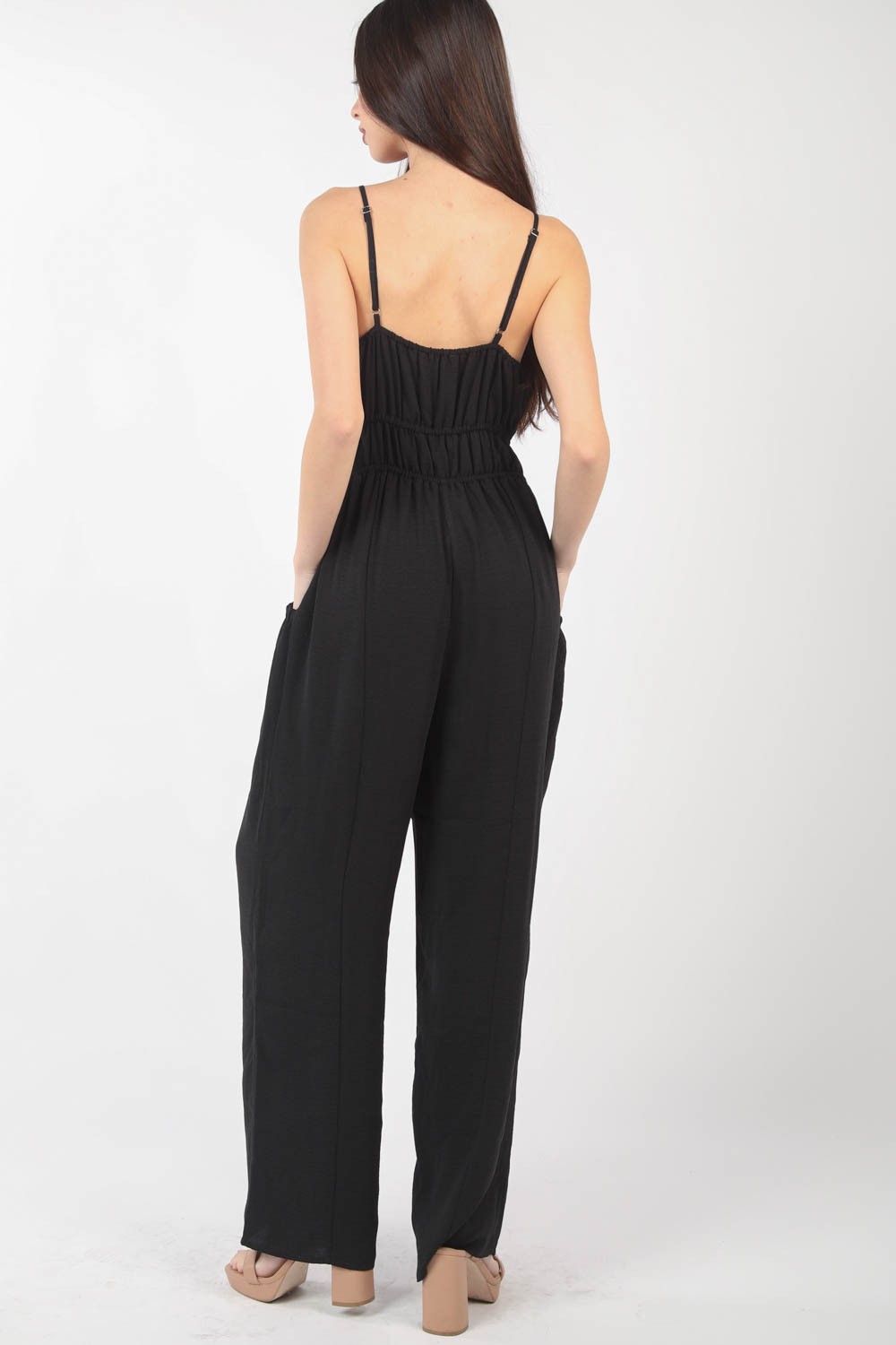 VERY J Pintuck Detail Woven Sleeveless Jumpsuit - The Boutie Shop