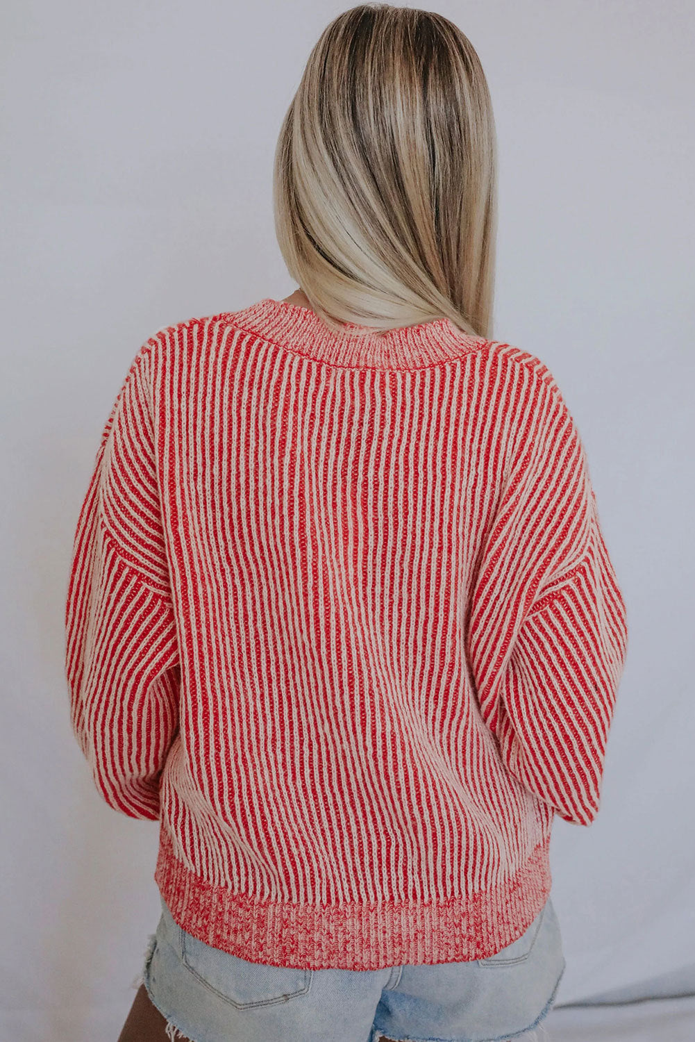 Dropped Shoulder Round Neck Sweater - The Boutie Shop