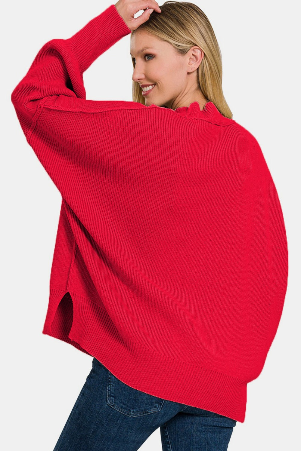 Zenana Side Sit Oversize Sweater - The Boutie Shop