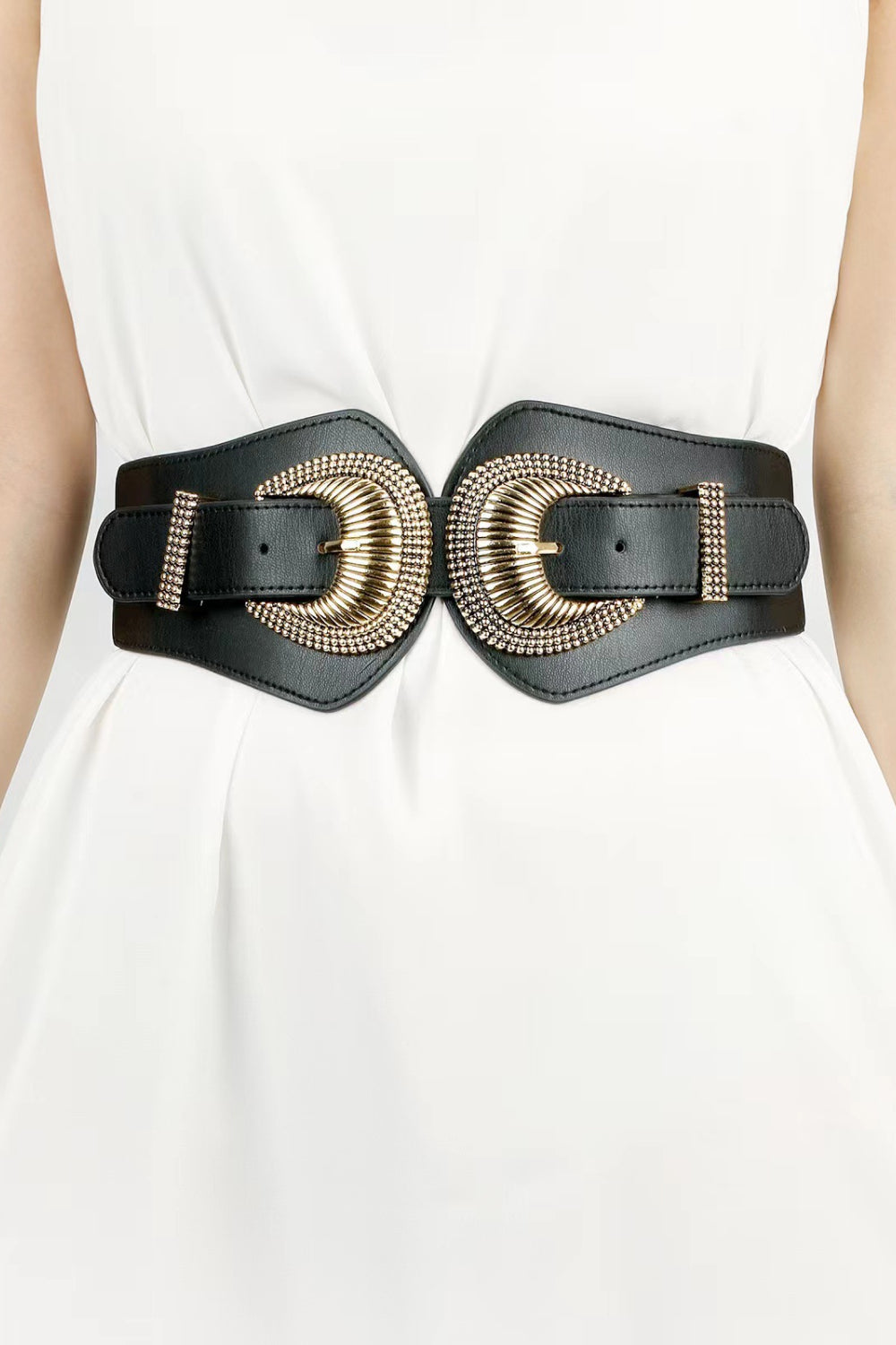 Shell Double Buckle Elastic Wide Belt - The Boutie Shop