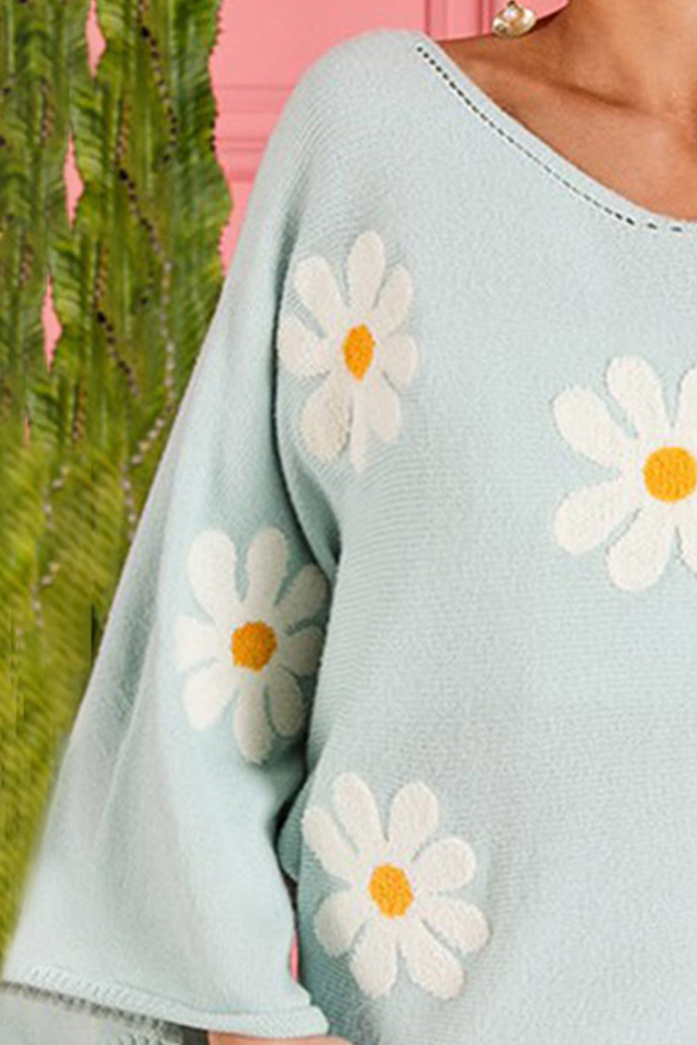 Flower Pattern Long Sleeve Sweater - The Boutie Shop