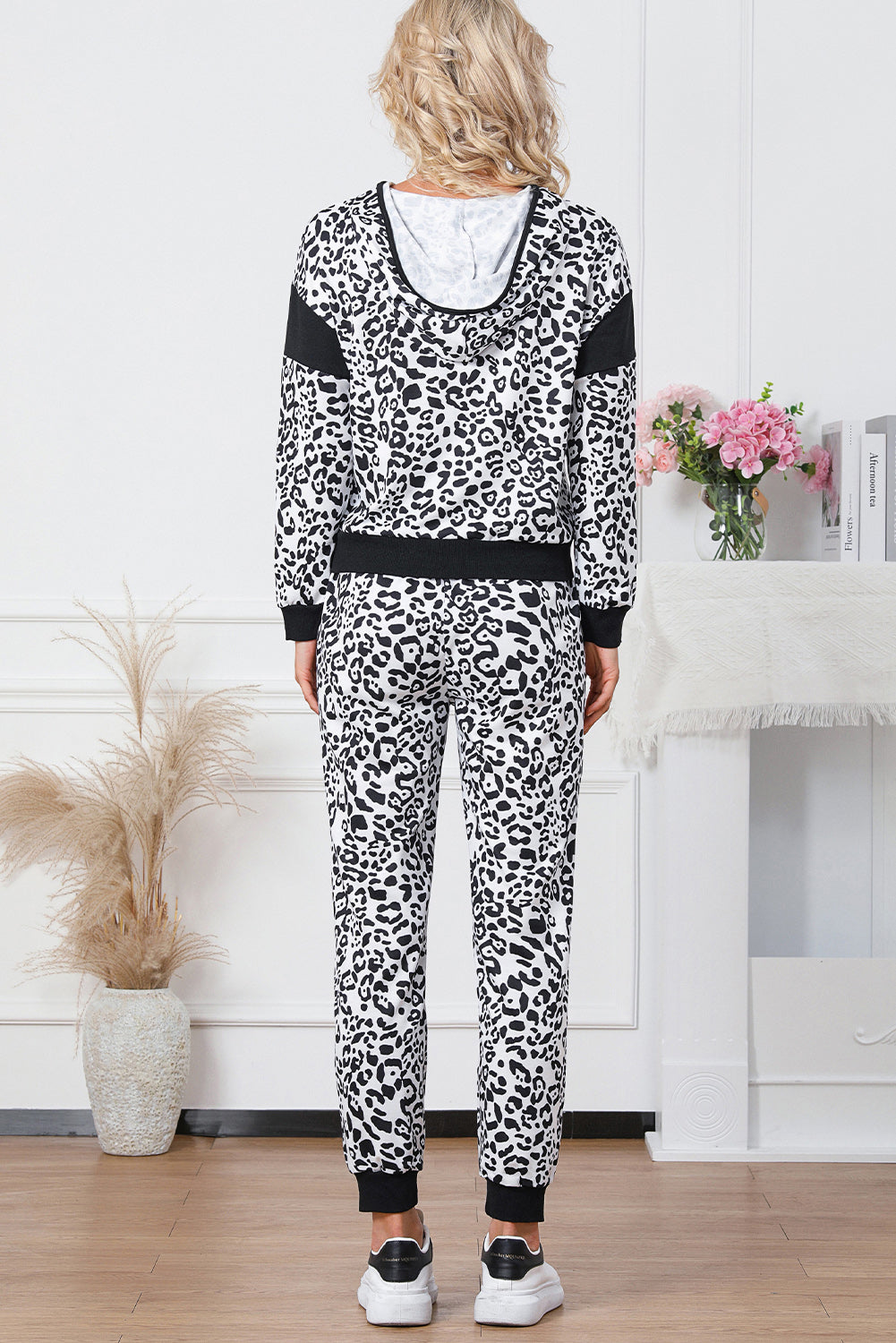 Leopard Contrast Hoodie and Pants Set - The Boutie Shop