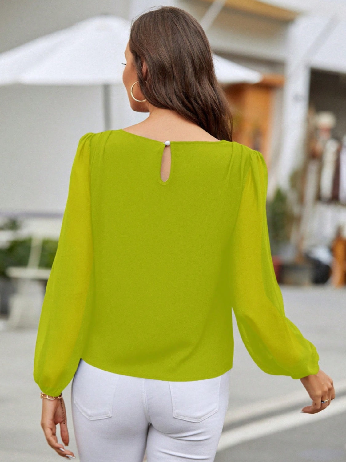 Round Neck Balloon Sleeve Blouse - The Boutie Shop