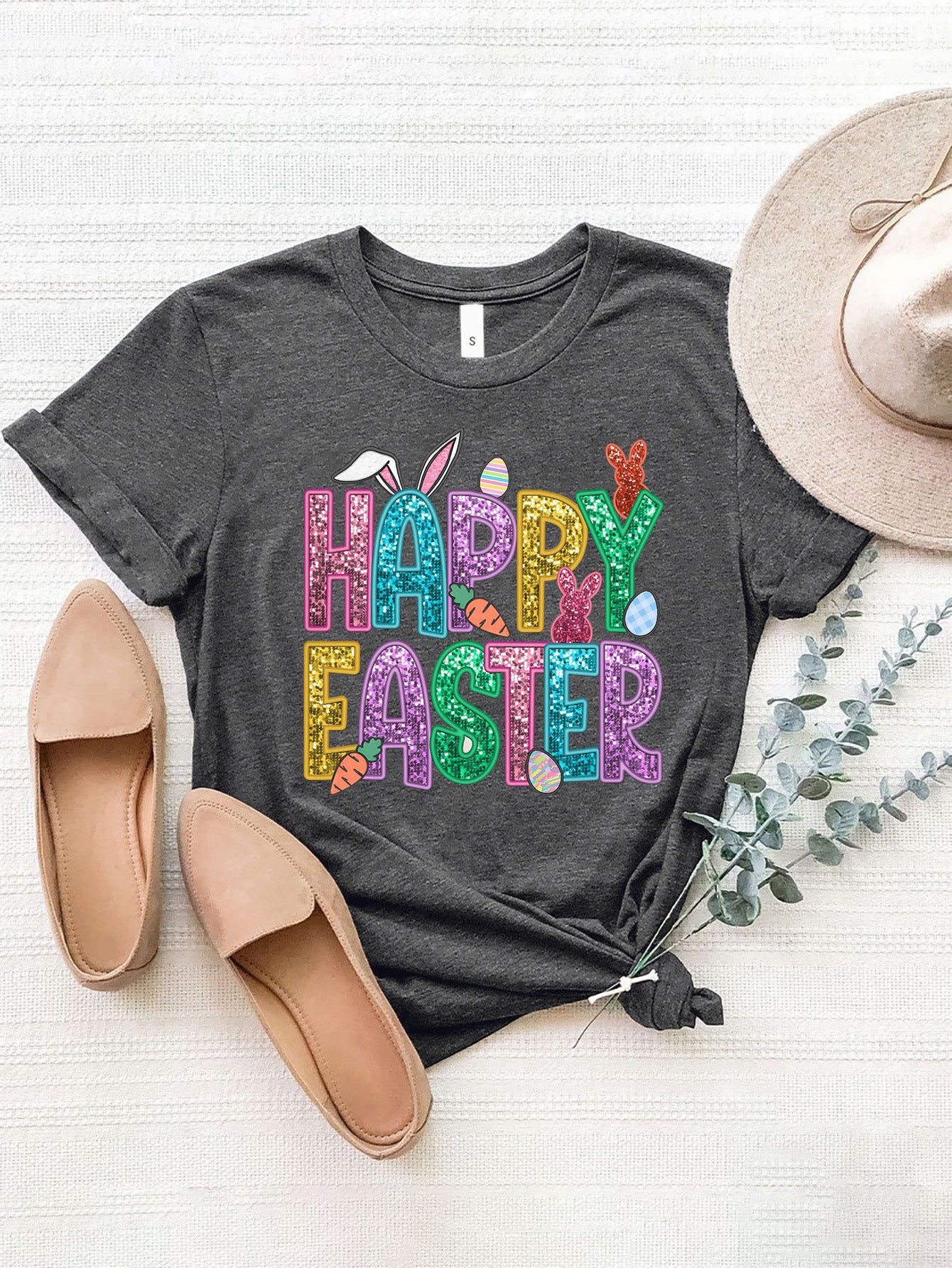 HAPPY EASTER Round Neck Short Sleeve T-Shirt - The Boutie Shop