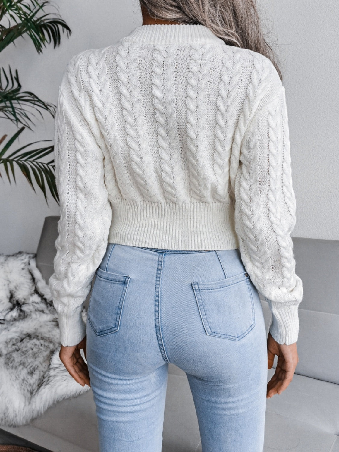 Cable-Knit Round Neck Sweater - The Boutie Shop