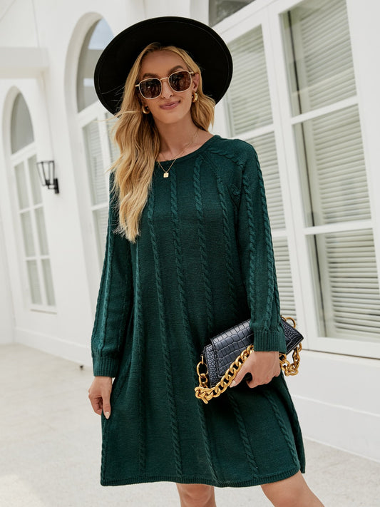 Cable-Knit Long Sleeve Sweater Dress - The Boutie Shop