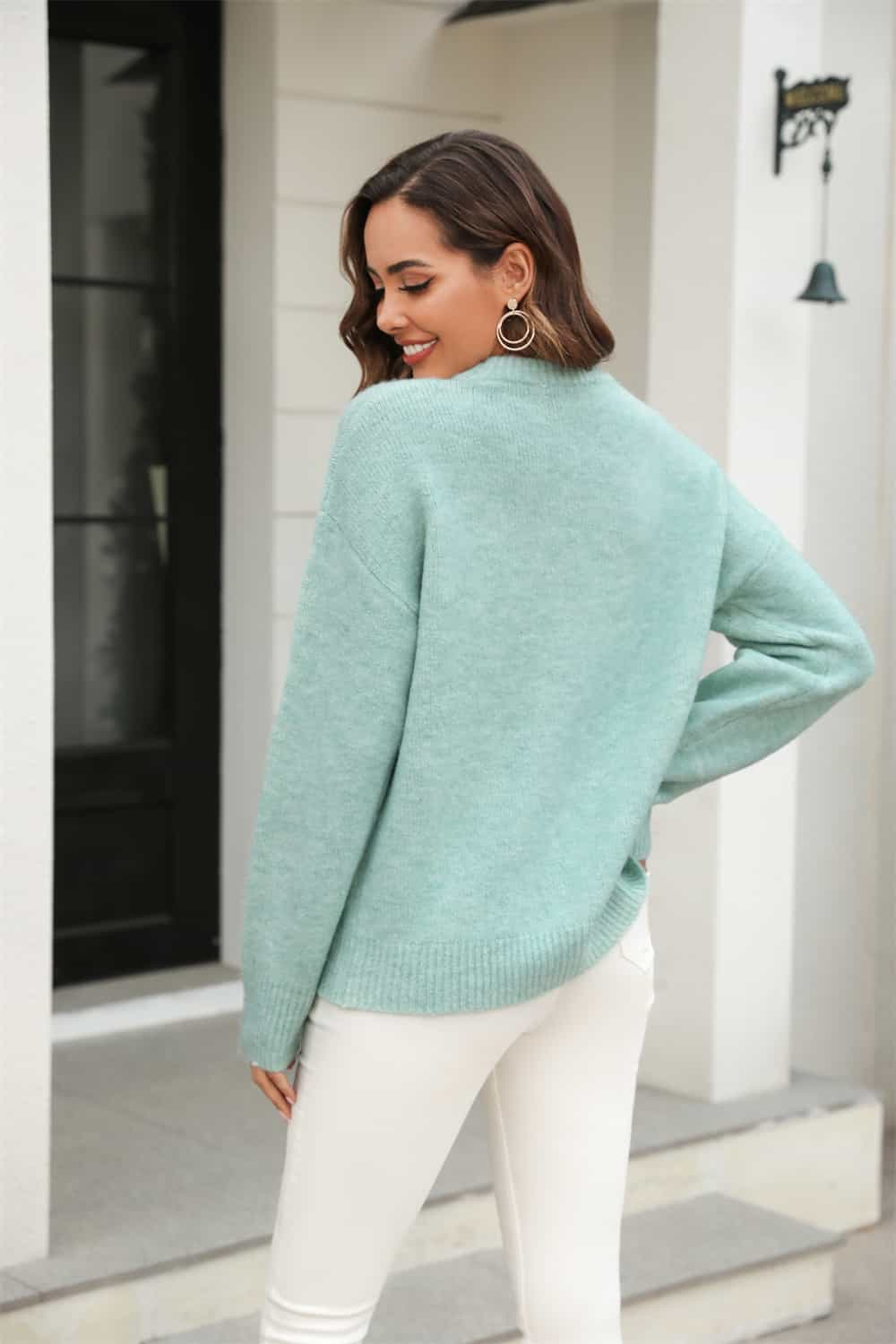 Angel Wings Round Neck Ribbed Long Sleeve Sweater - The Boutie Shop