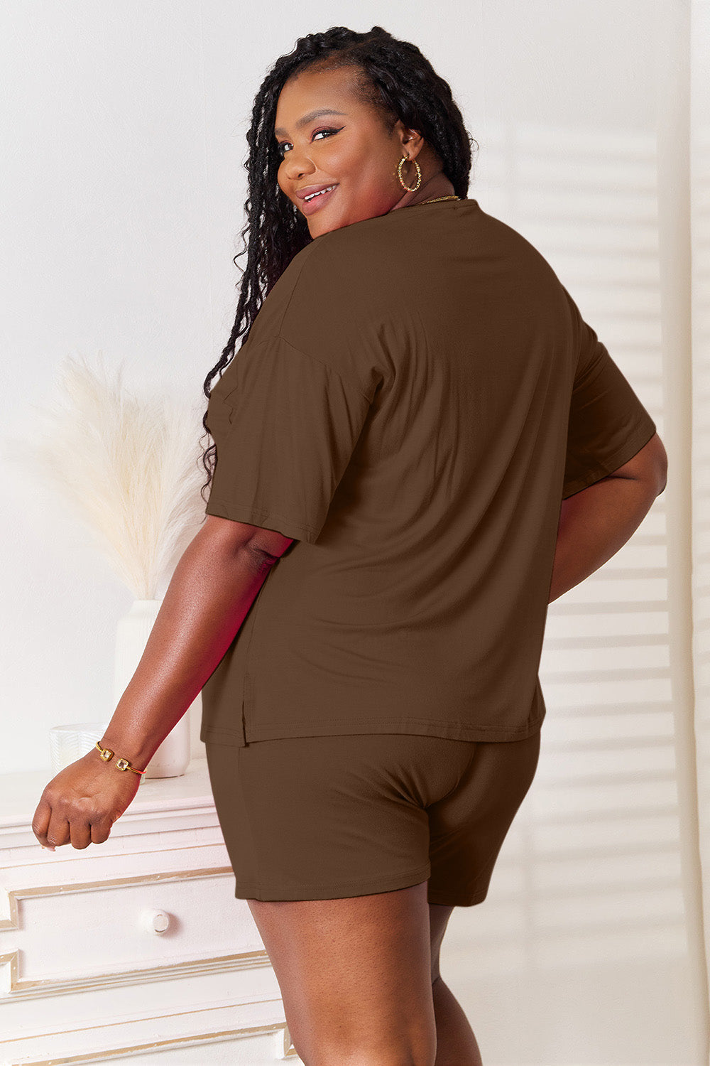 Basic Bae Full Size Soft Rayon Half Sleeve Top and Shorts Set - The Boutie Shop