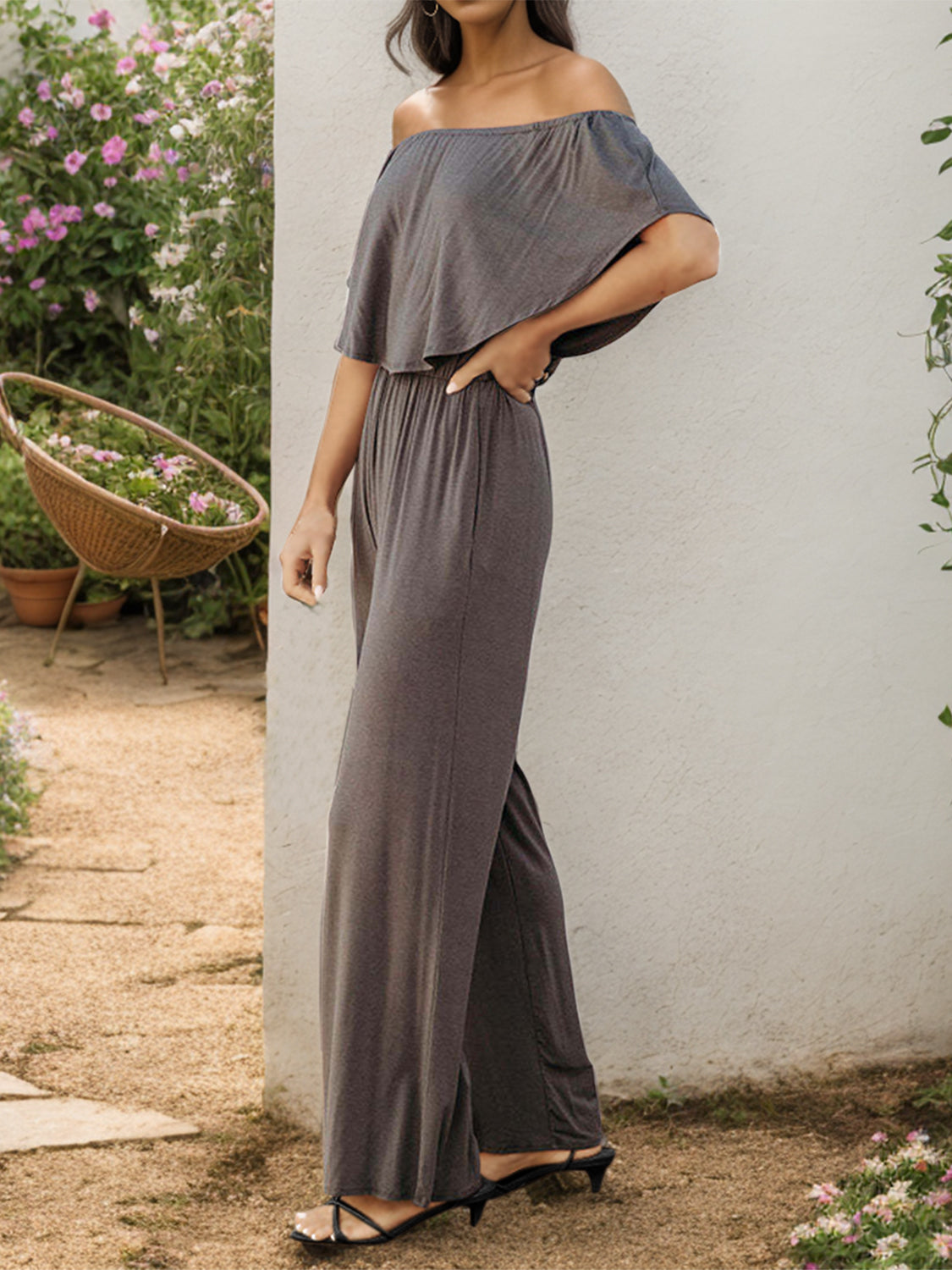 Off-Shoulder Wide Leg Jumpsuit - The Boutie Shop