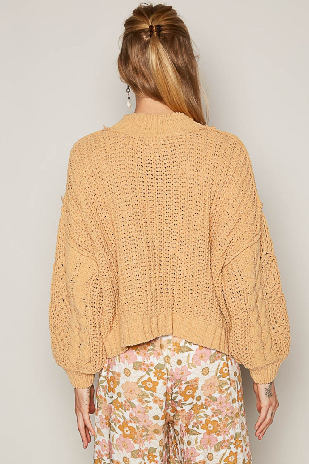 POL Mock Neck Cable Knit Sweater - The Boutie Shop