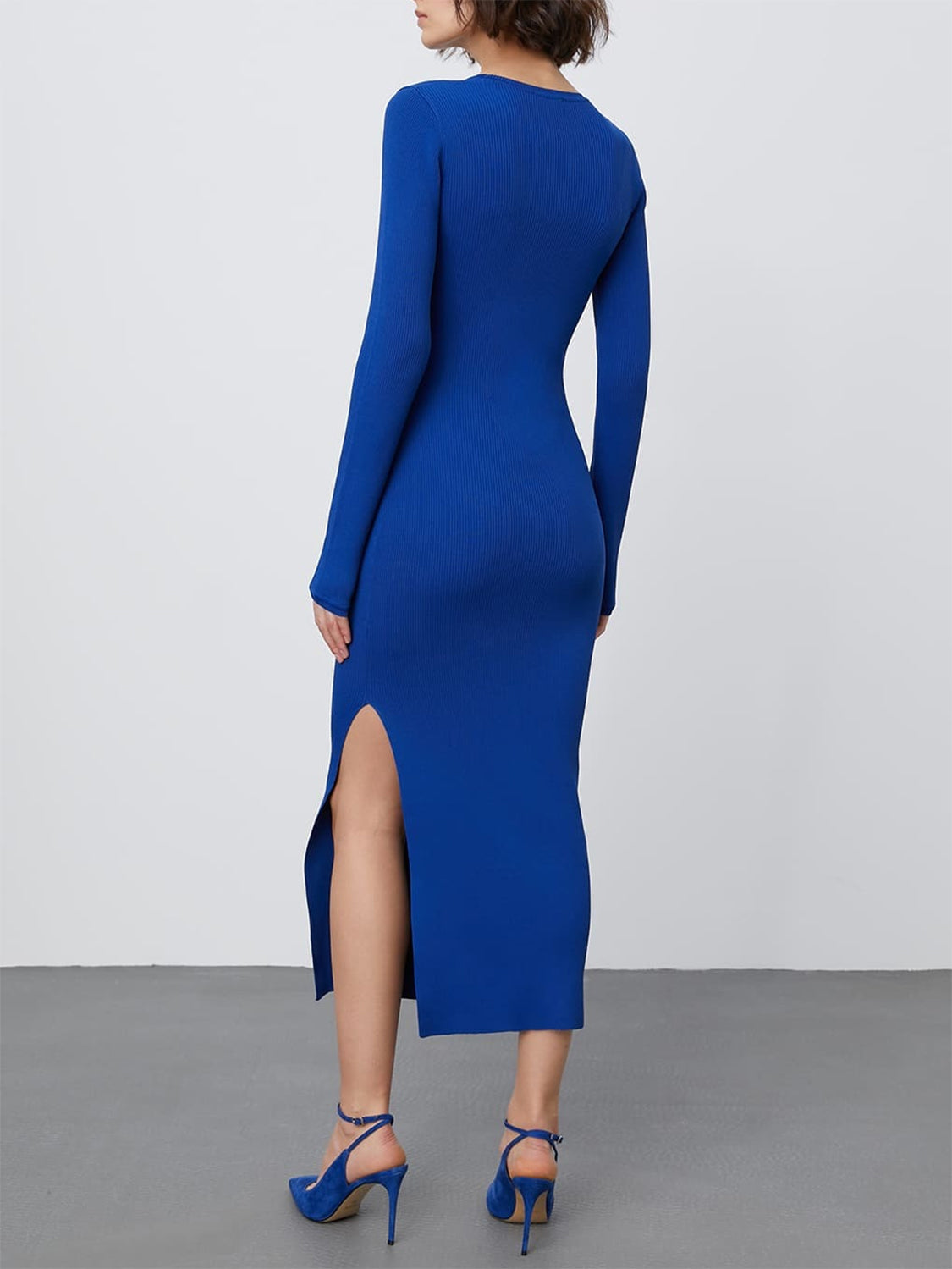 Round Neck Slit Sweater Dress - The Boutie Shop