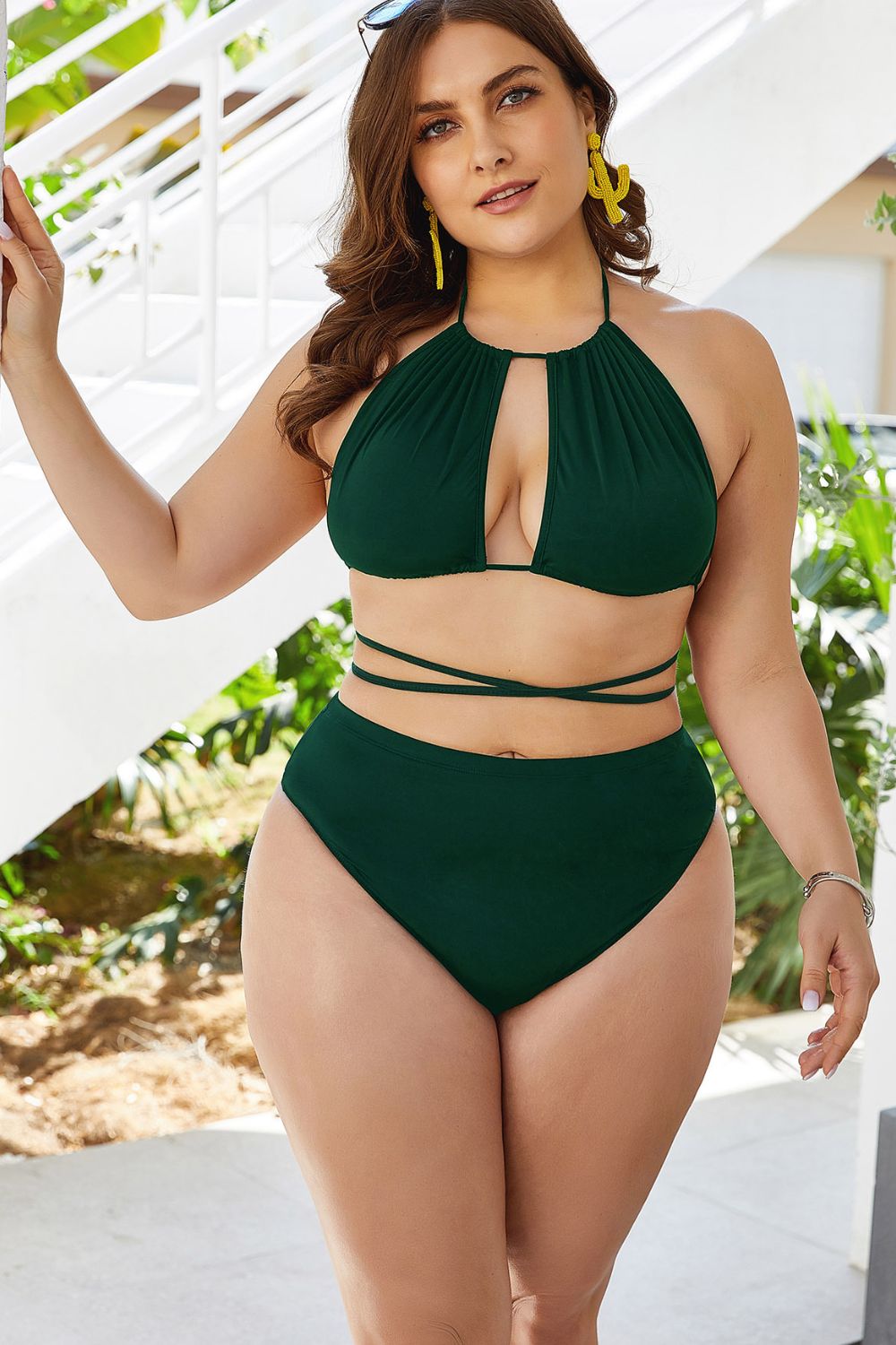 Plus Size Cutout Tied Backless Bikini Set - The Boutie Shop