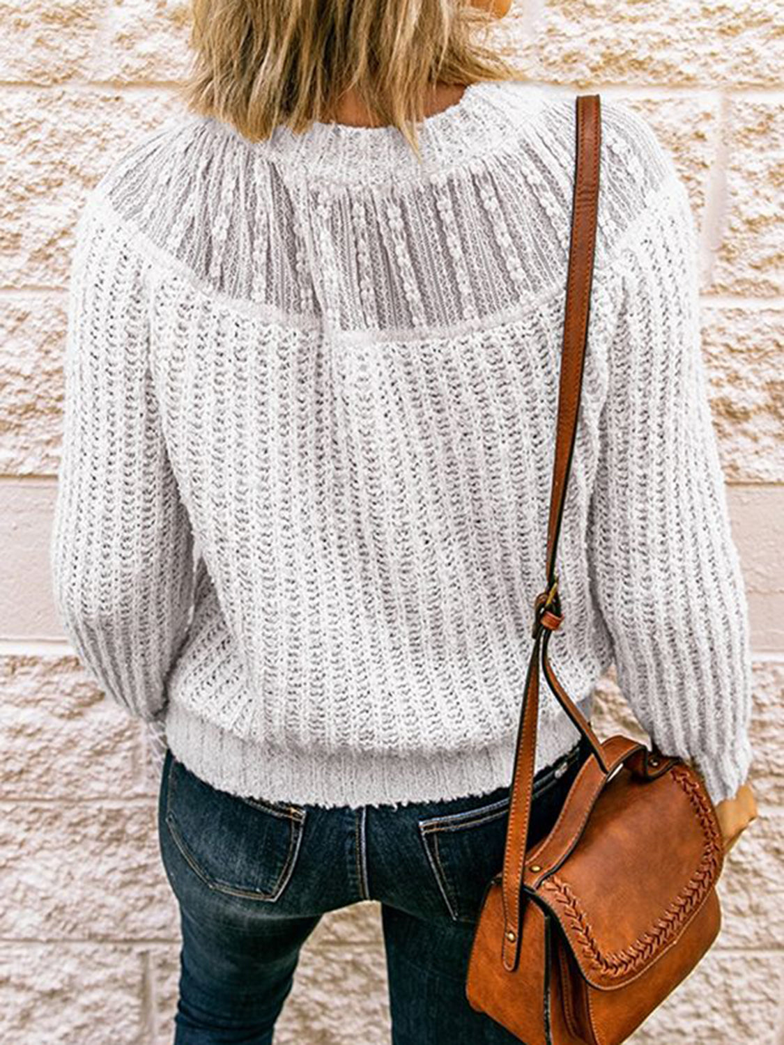 Round Neck Rib-Knit Sweater - The Boutie Shop