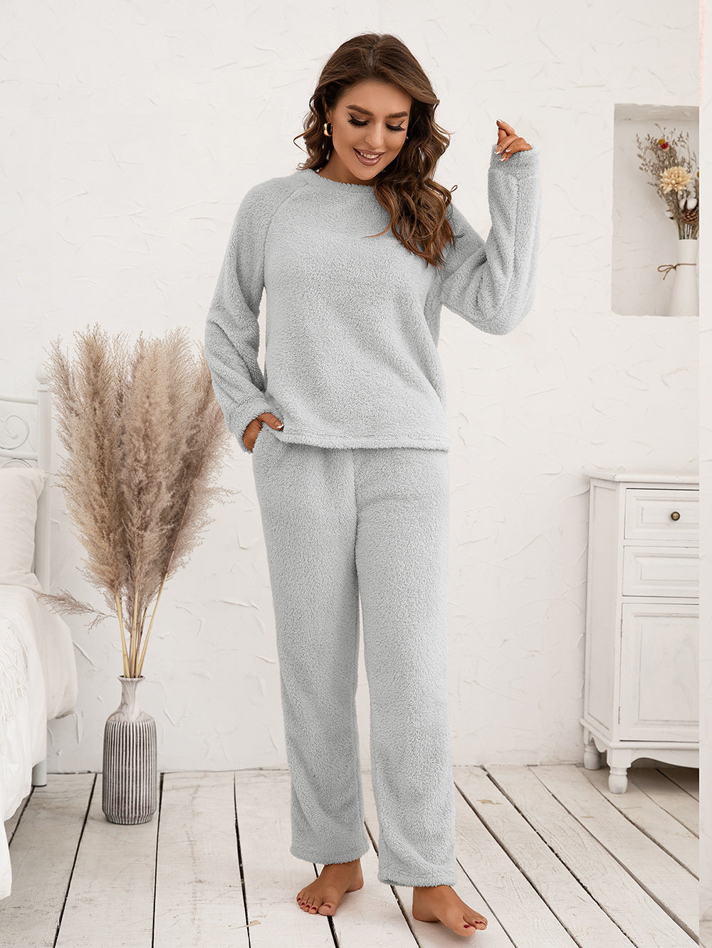 Ivy Lane Teddy Long Sleeve Top and Pants Lounge Set - The Boutie Shop