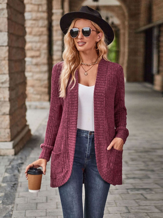 Open Front Cardigan with Pockets - The Boutie Shop
