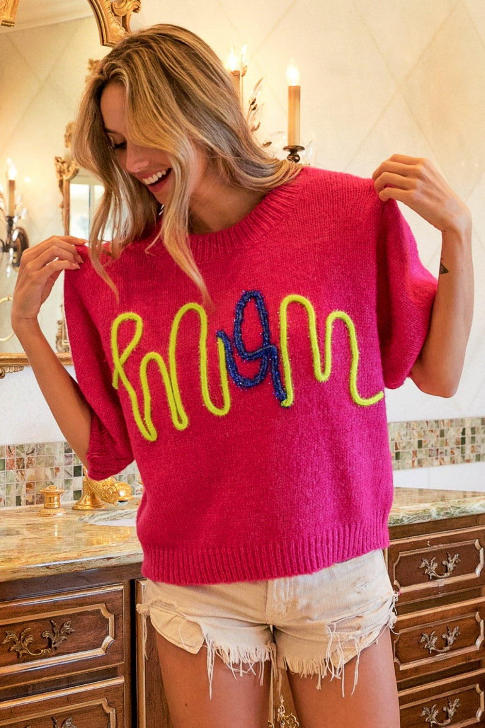 BiBi MOM Contrast Round Neck Sweater - The Boutie Shop