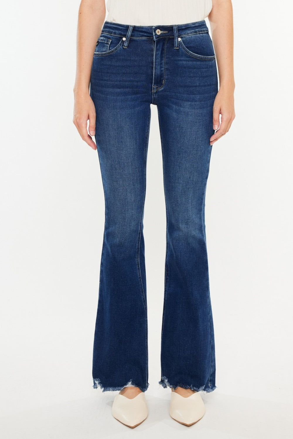 Kancan Cat's Whiskers Raw Hem Flare Jeans - The Boutie Shop