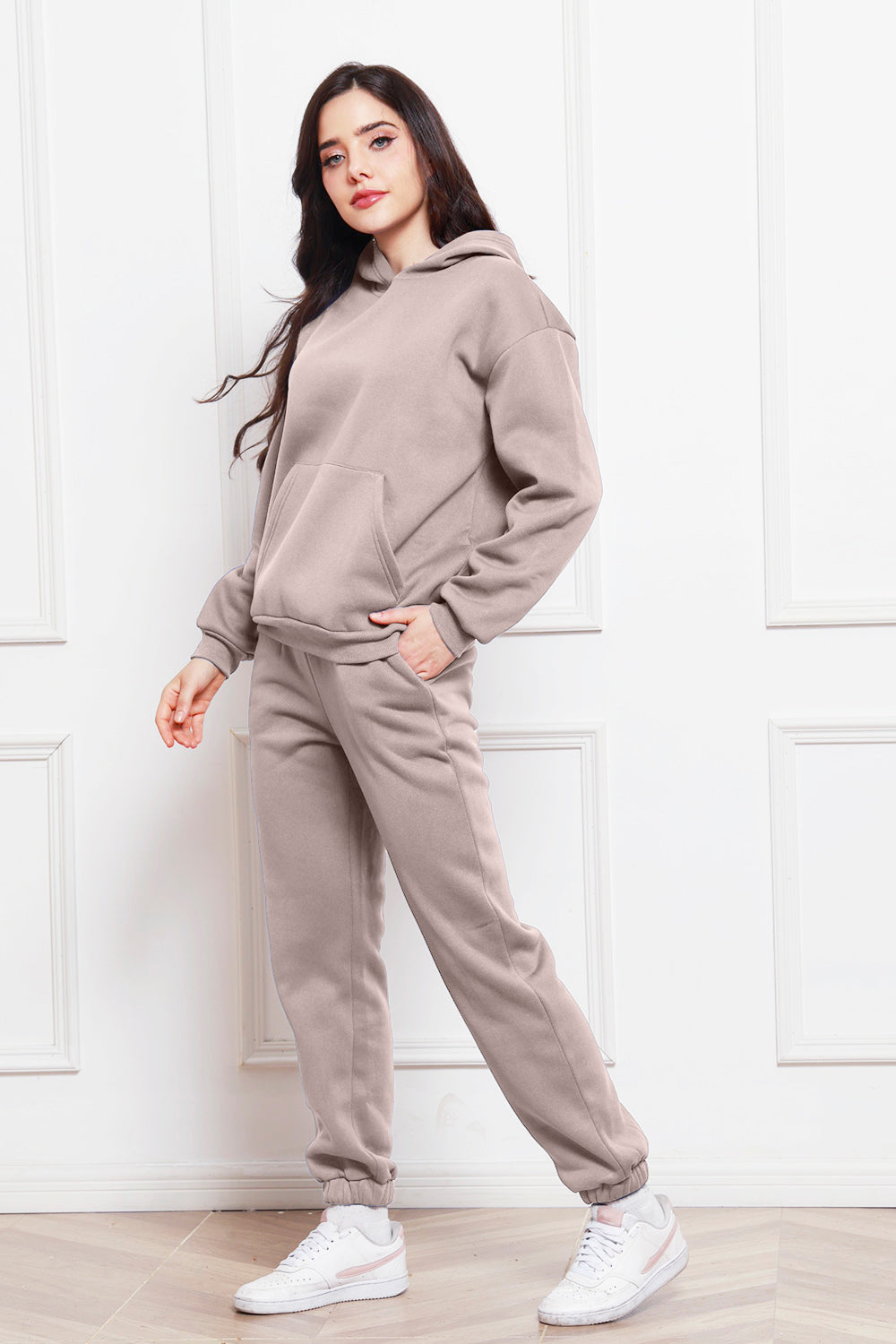 Drop Shoulder Long Sleeve Hoodie and Pants Set - The Boutie Shop