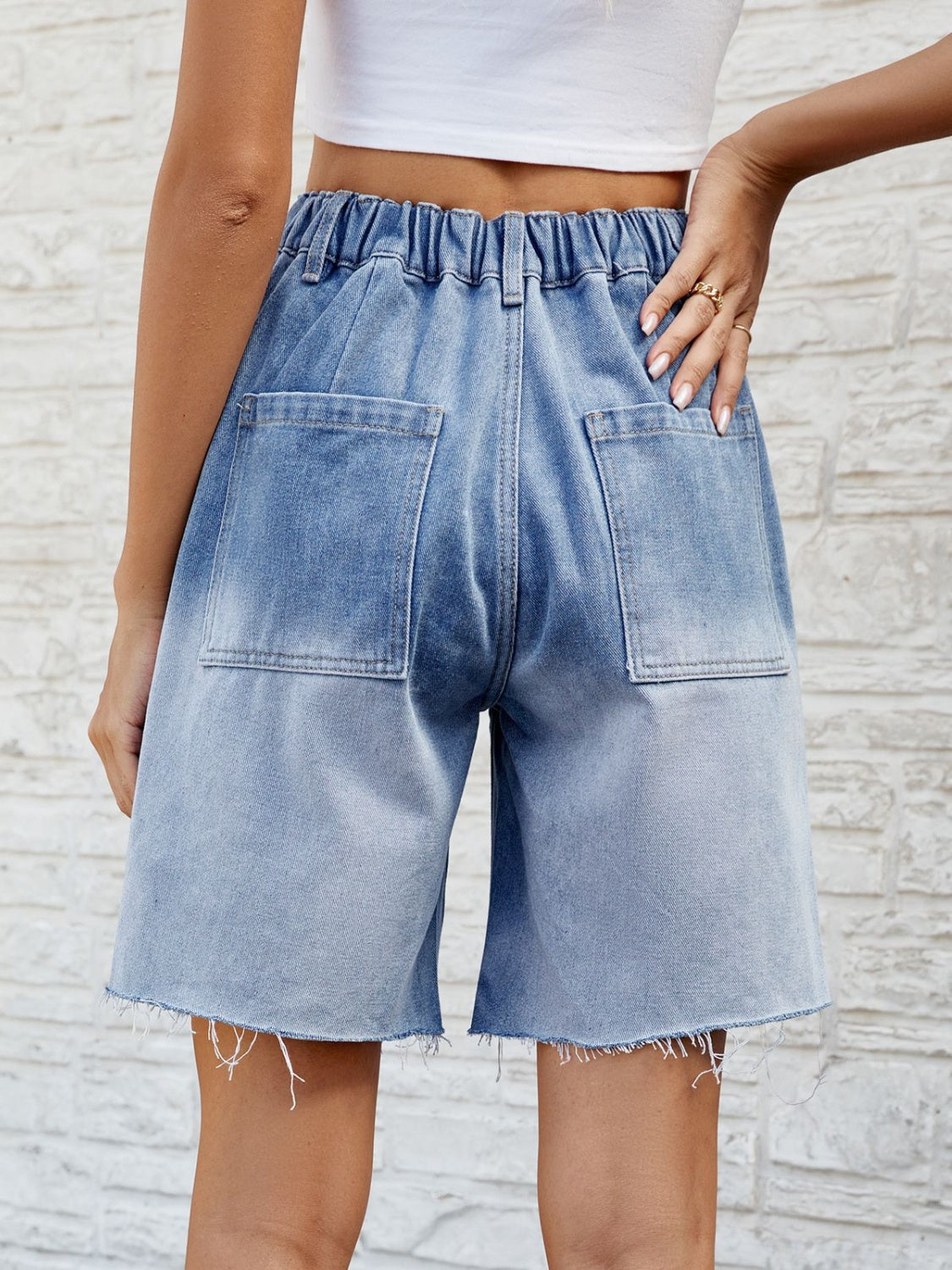 Buttoned Raw Hem Denim Shorts with Pockets - The Boutie Shop