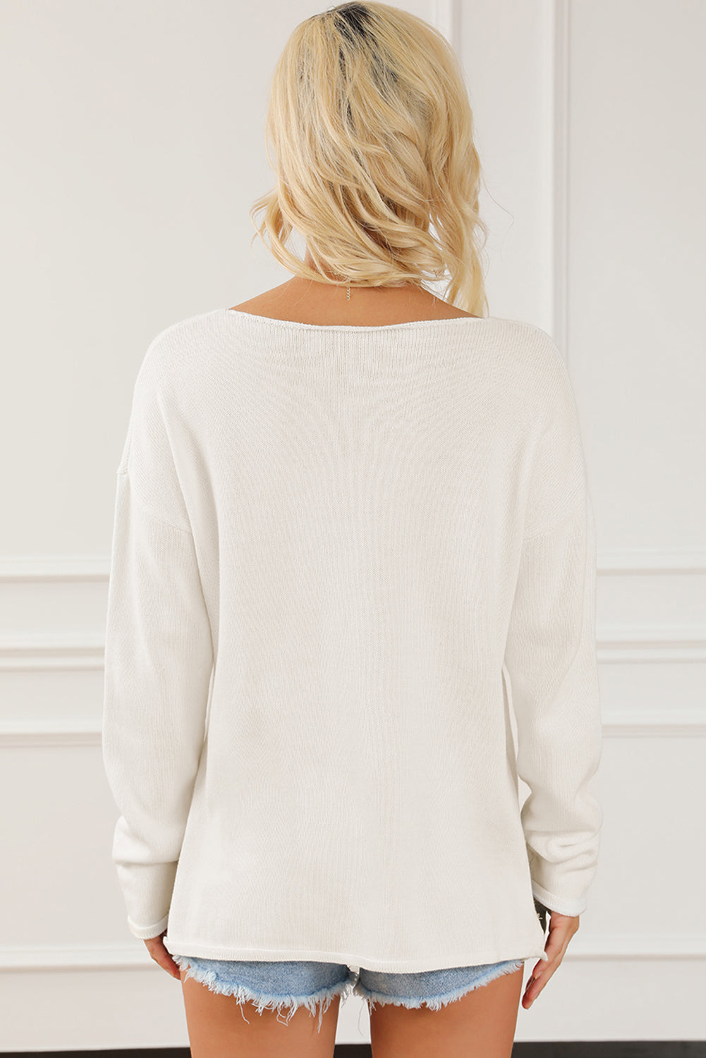 CHAMPAGNE PLEASE Long Sleeve Slit Sweater - The Boutie Shop