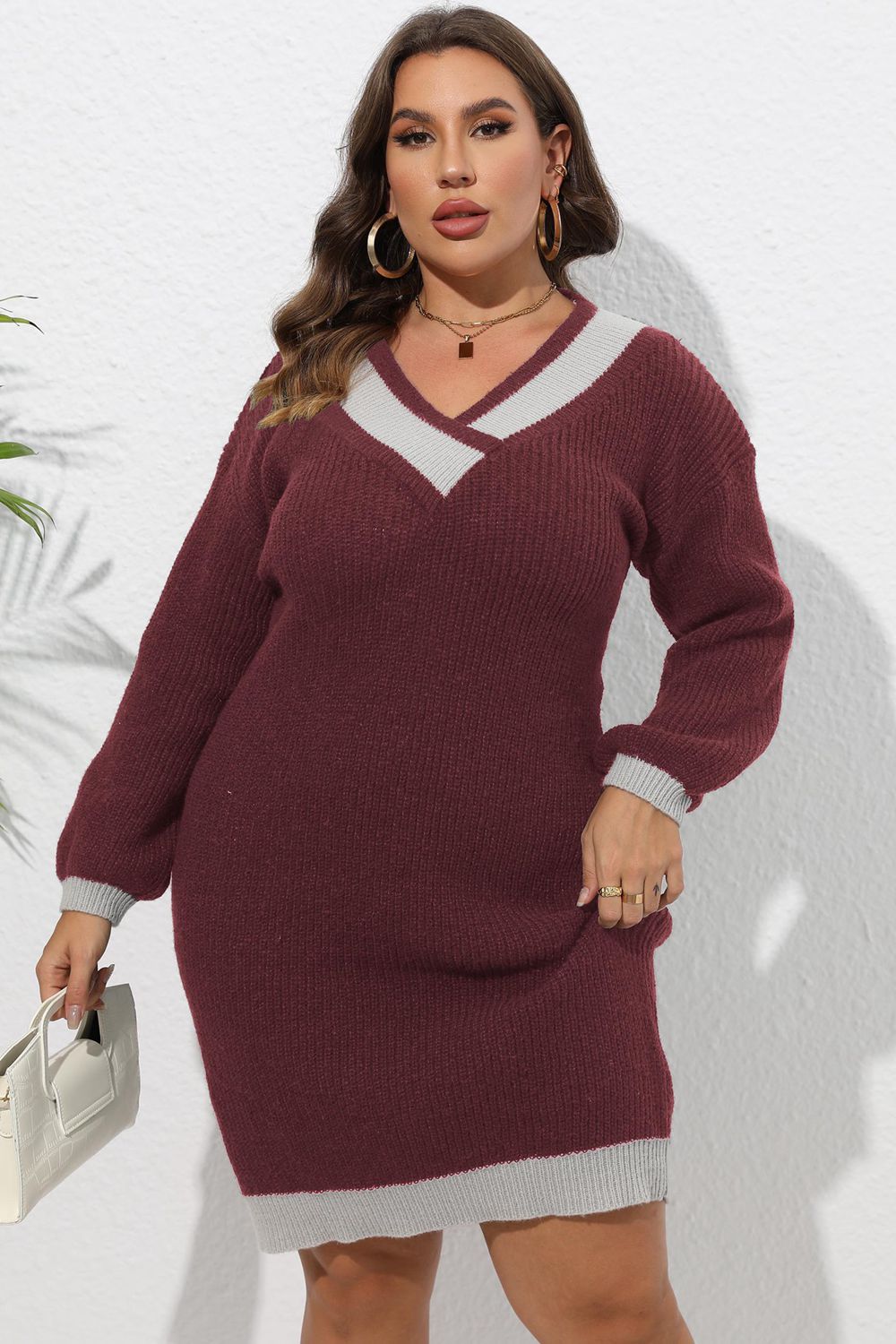 Plus Size Long Sleeve Sweater Dress - The Boutie Shop