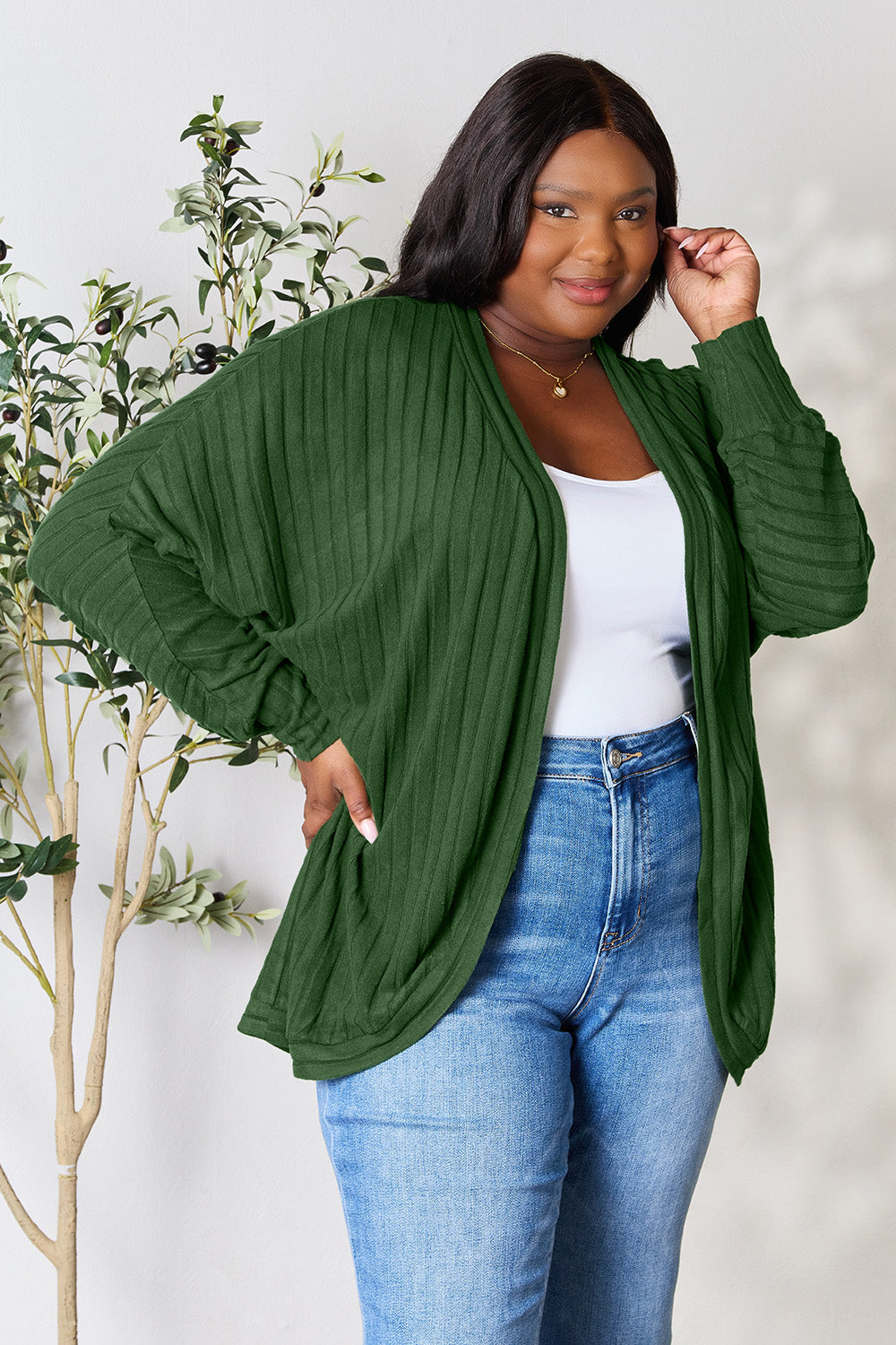 Basic Bae Full Size Ribbed Cocoon Cardigan - The Boutie Shop